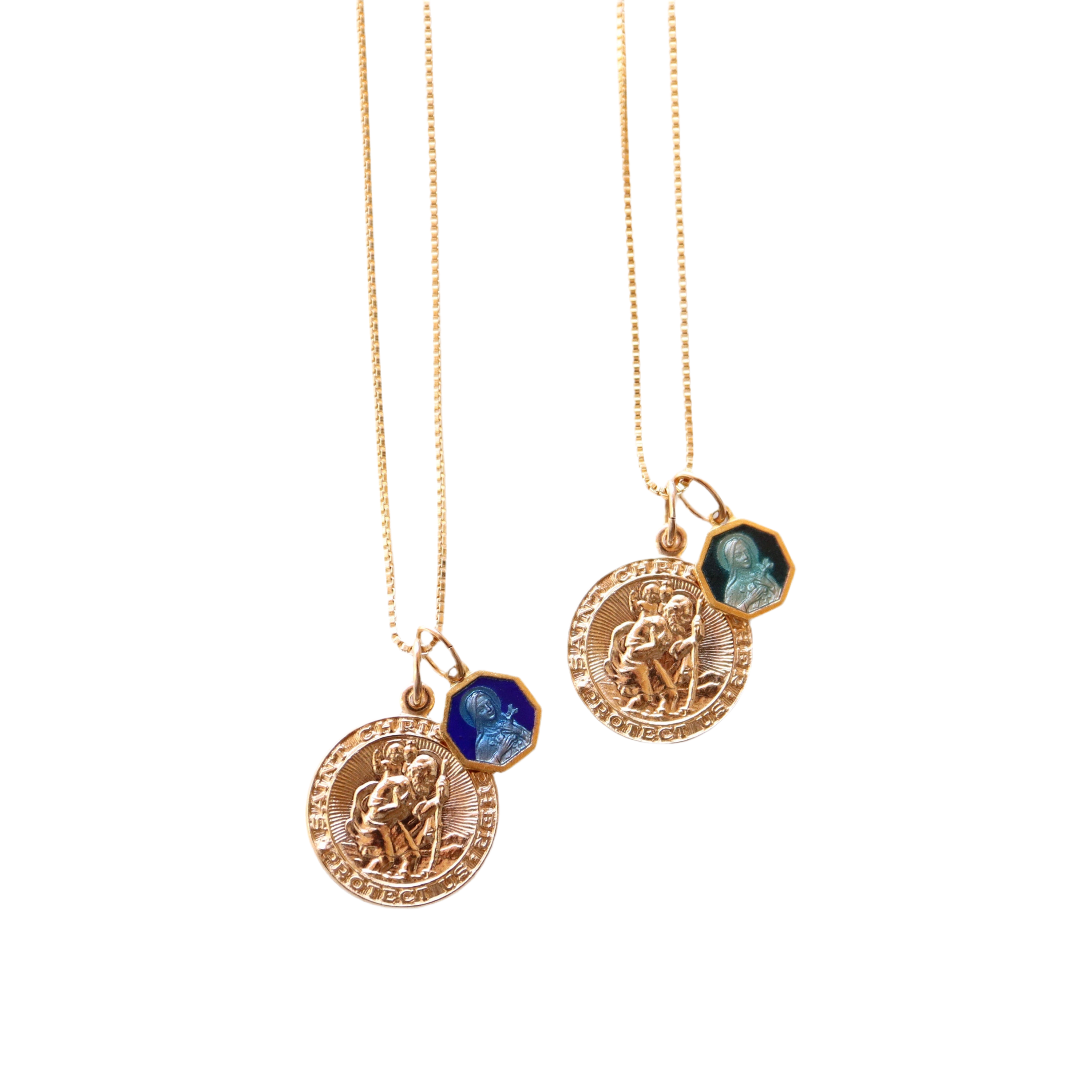 Saint Christopher + Saint Thérèse of Lisieux Pendant (Aqua or Dark Blue)