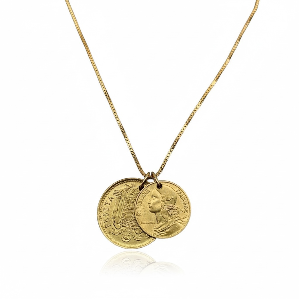 Spain 1 Peseta + French 5 Centimes Coin