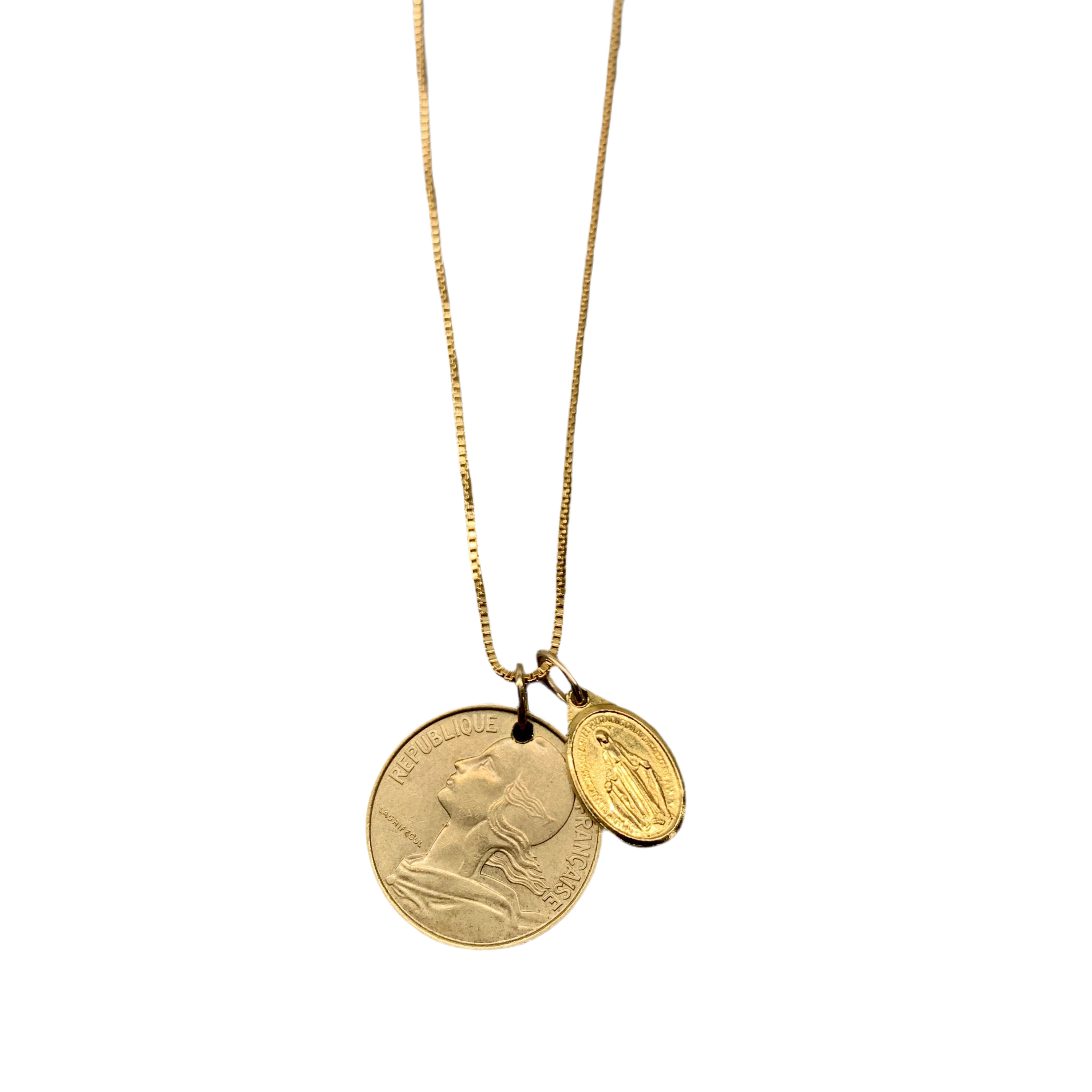 France 10 Centimes + Gold Mary Pendant