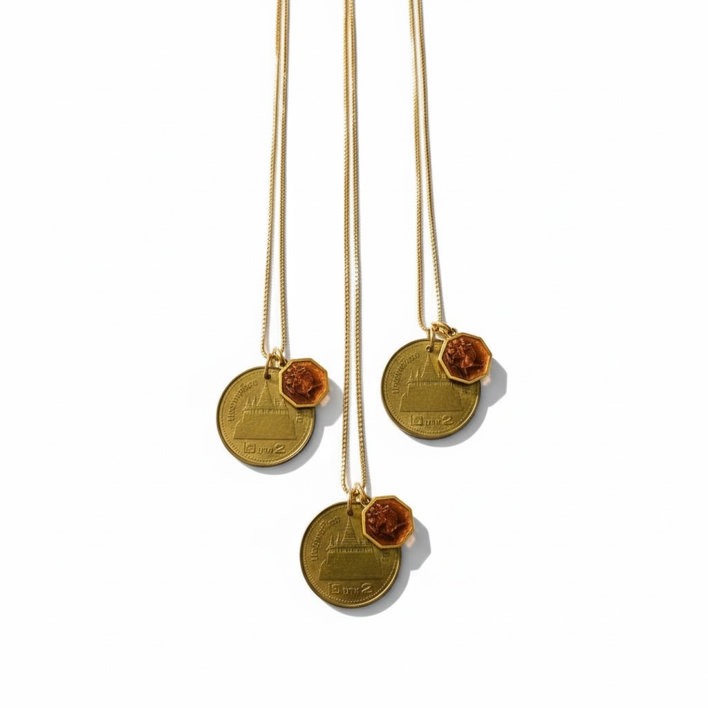 Thailand 50 Satang Coin + Saint Christopher Pendant