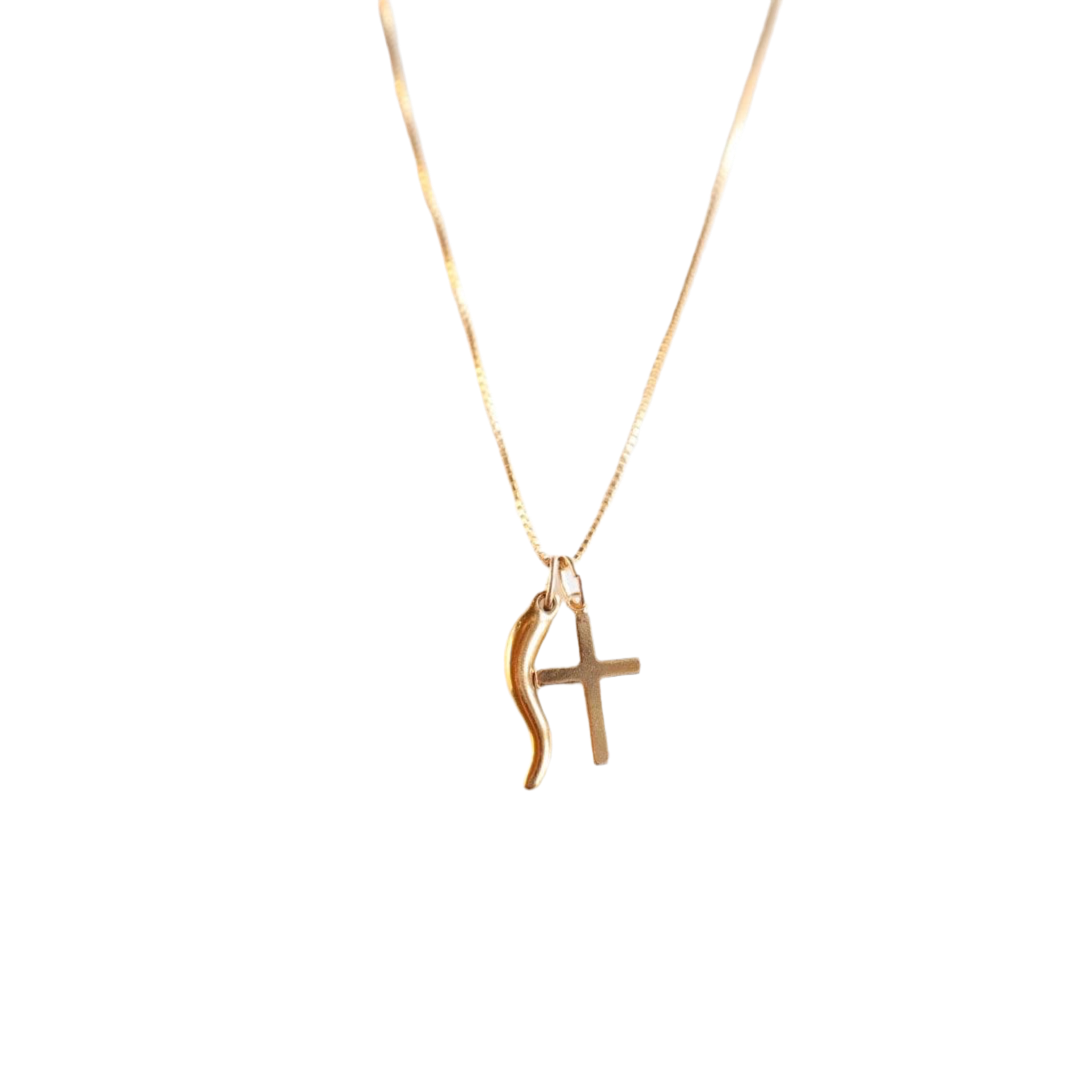 Italy Horn + Small Cross Pendant