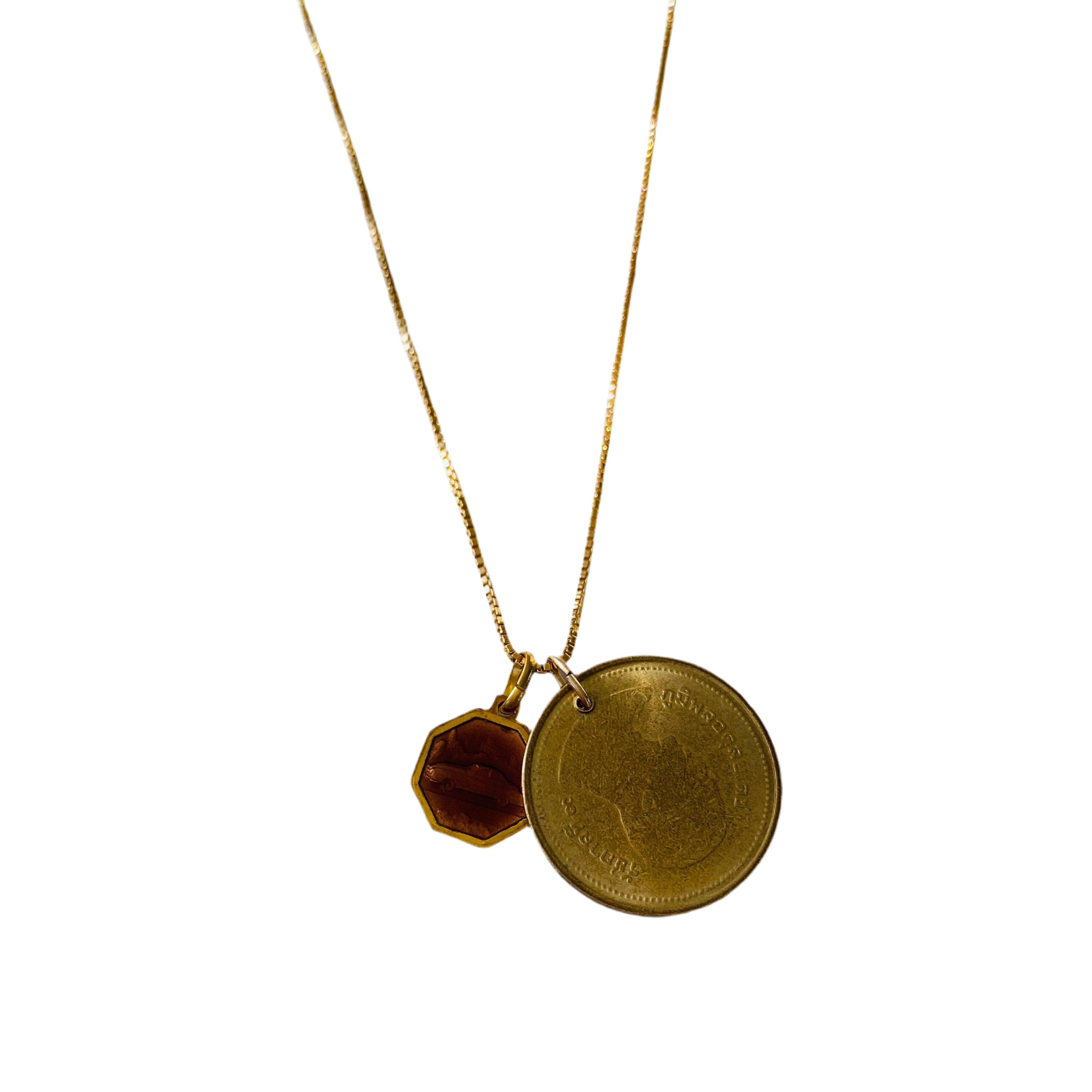 Thailand 50 Satang Coin + Saint Christopher Pendant