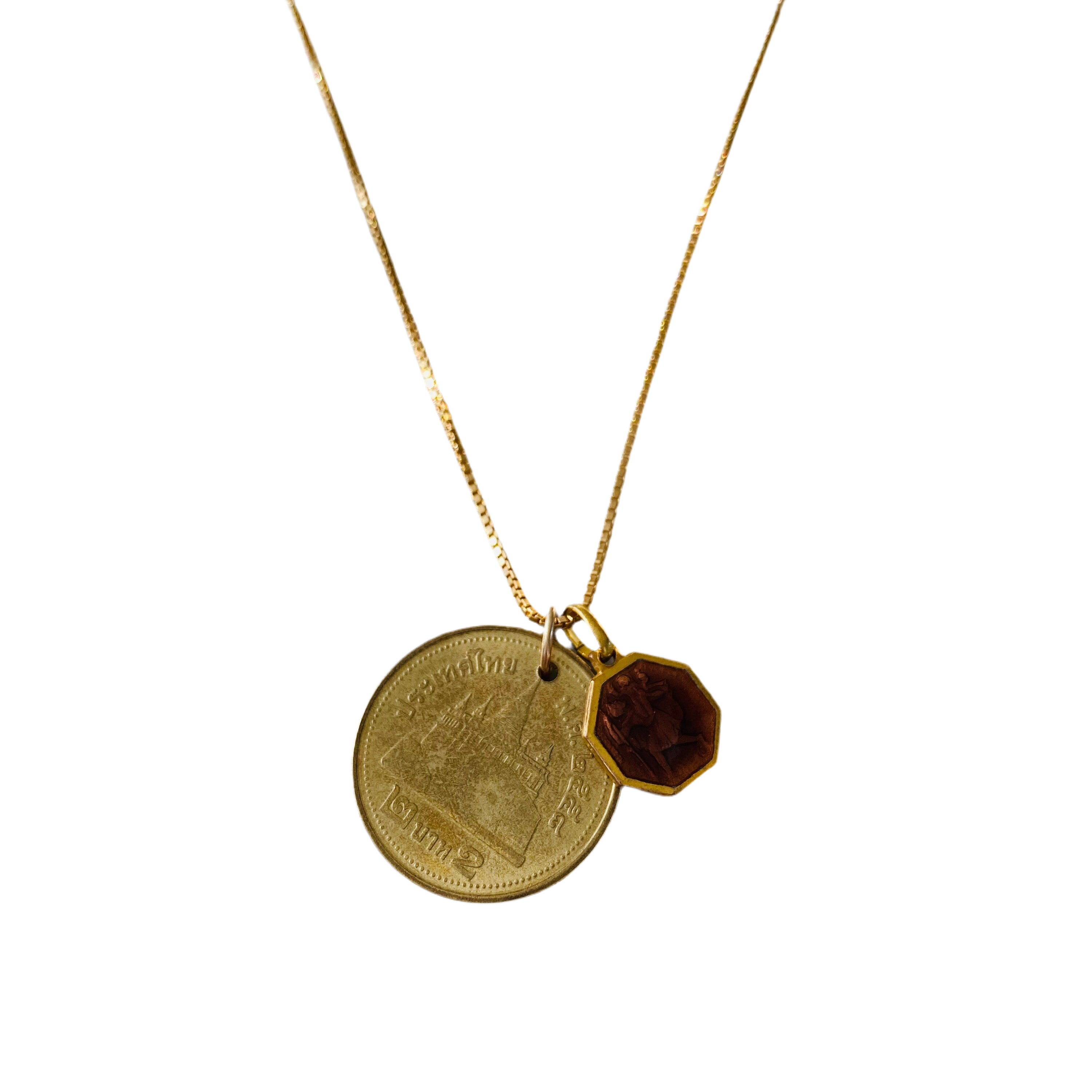 Thailand 50 Satang Coin + Saint Christopher Pendant