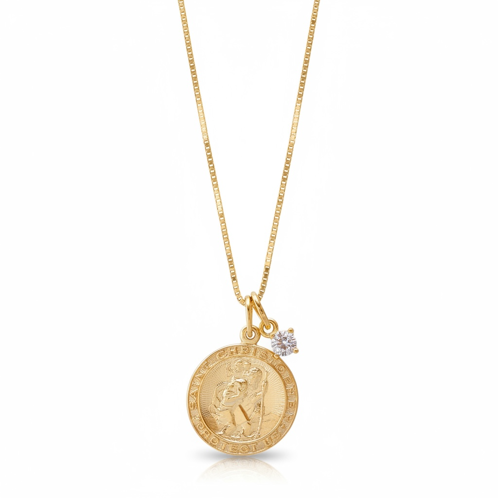 Saint Christopher + Cubic Zirconia Pendant