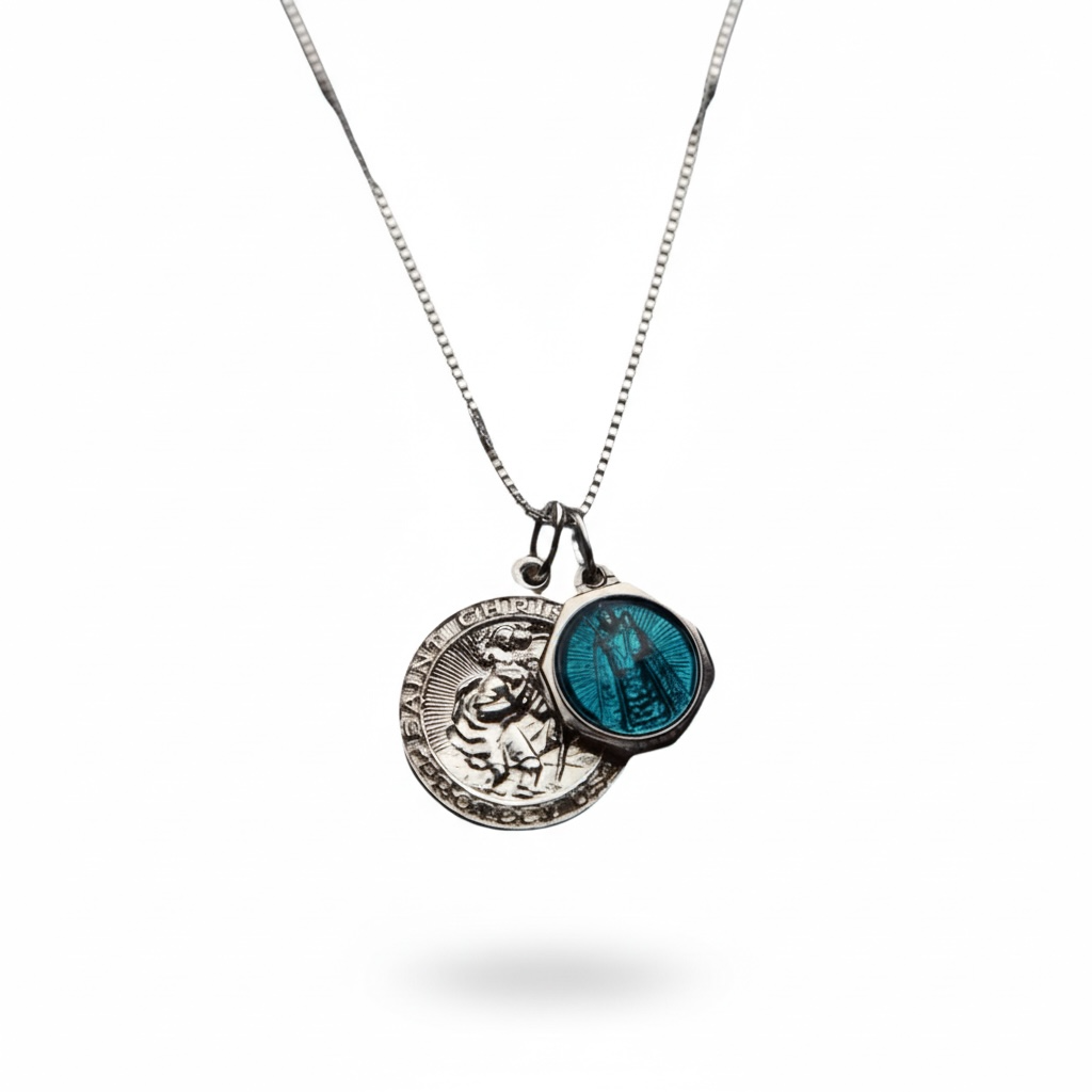 Sterling Silver Saint Christopher + Vintage Saint Anne Pendant