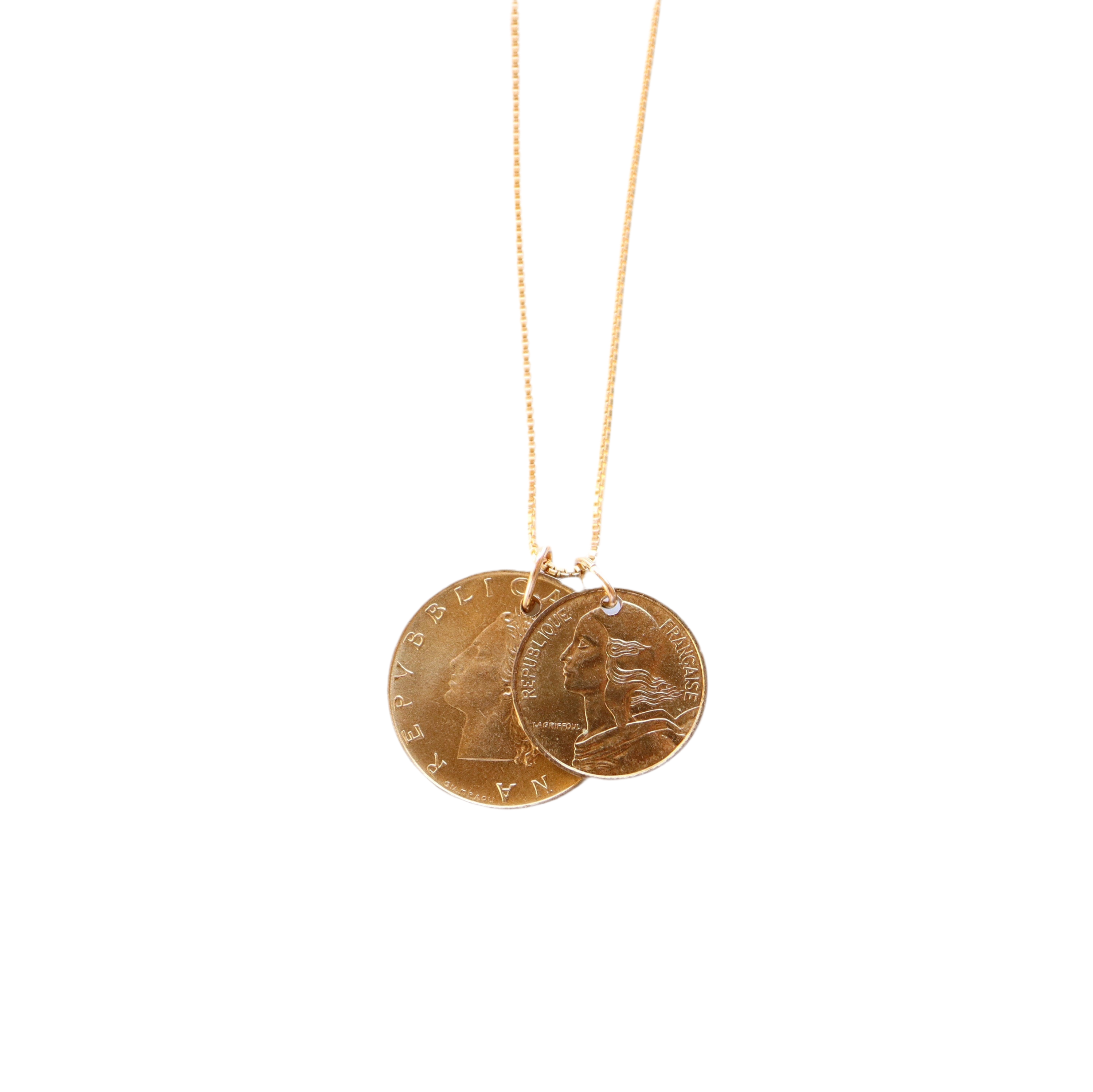 Italy 20 Lire + French 5 Centimes Coin