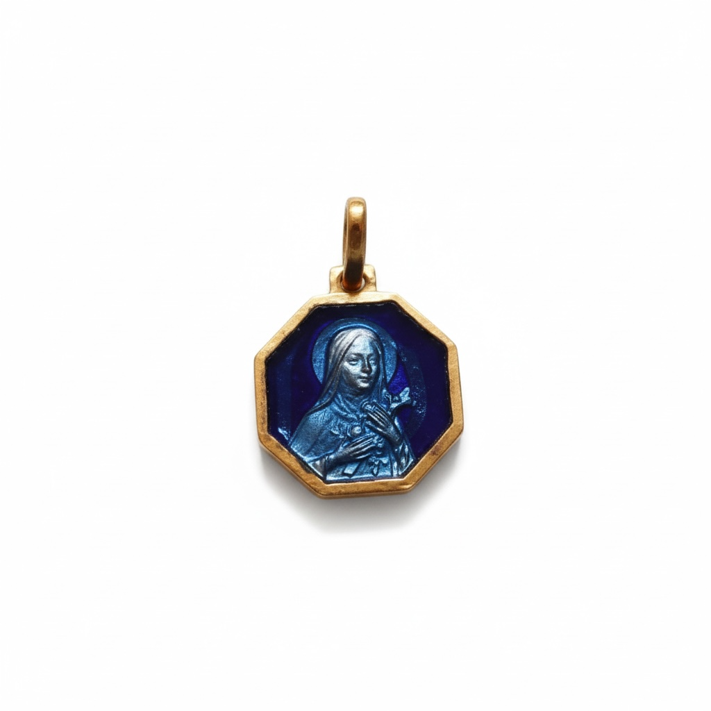 Saint Therese Pendant with Blue Two-Toned Enamel
