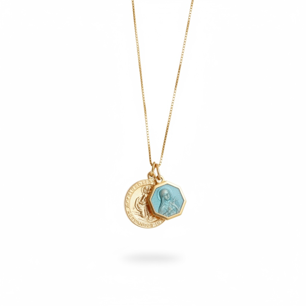 Saint Christopher + Saint Thérèse of Lisieux Pendant (Aqua)
