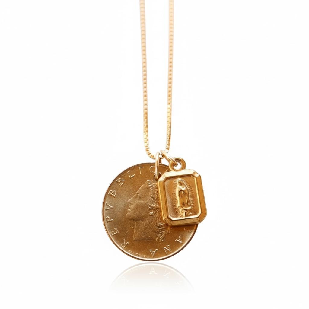 Italy 20 Lire Coin + Mary Pendant