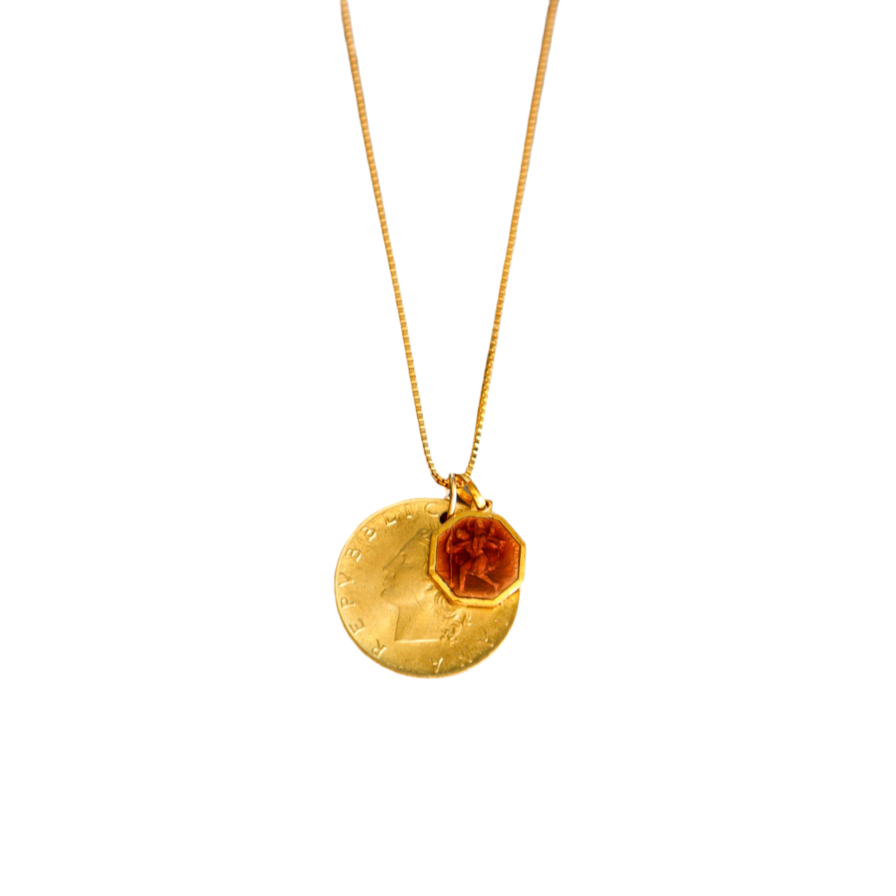 Italy 20 Lire Coin + Vintage Rose Gold Saint Christopher Pendant