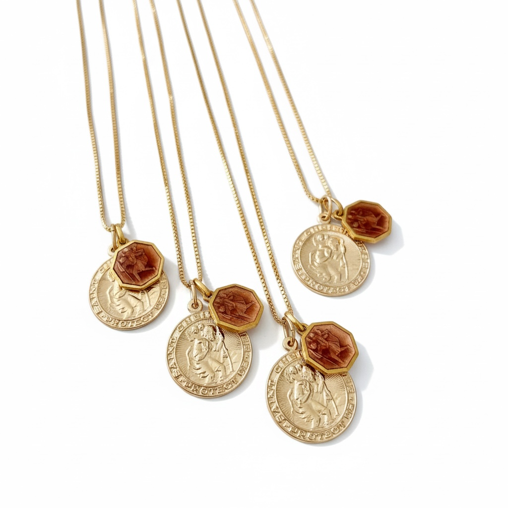 Double Saint Christopher Pendants (Rose Gold)