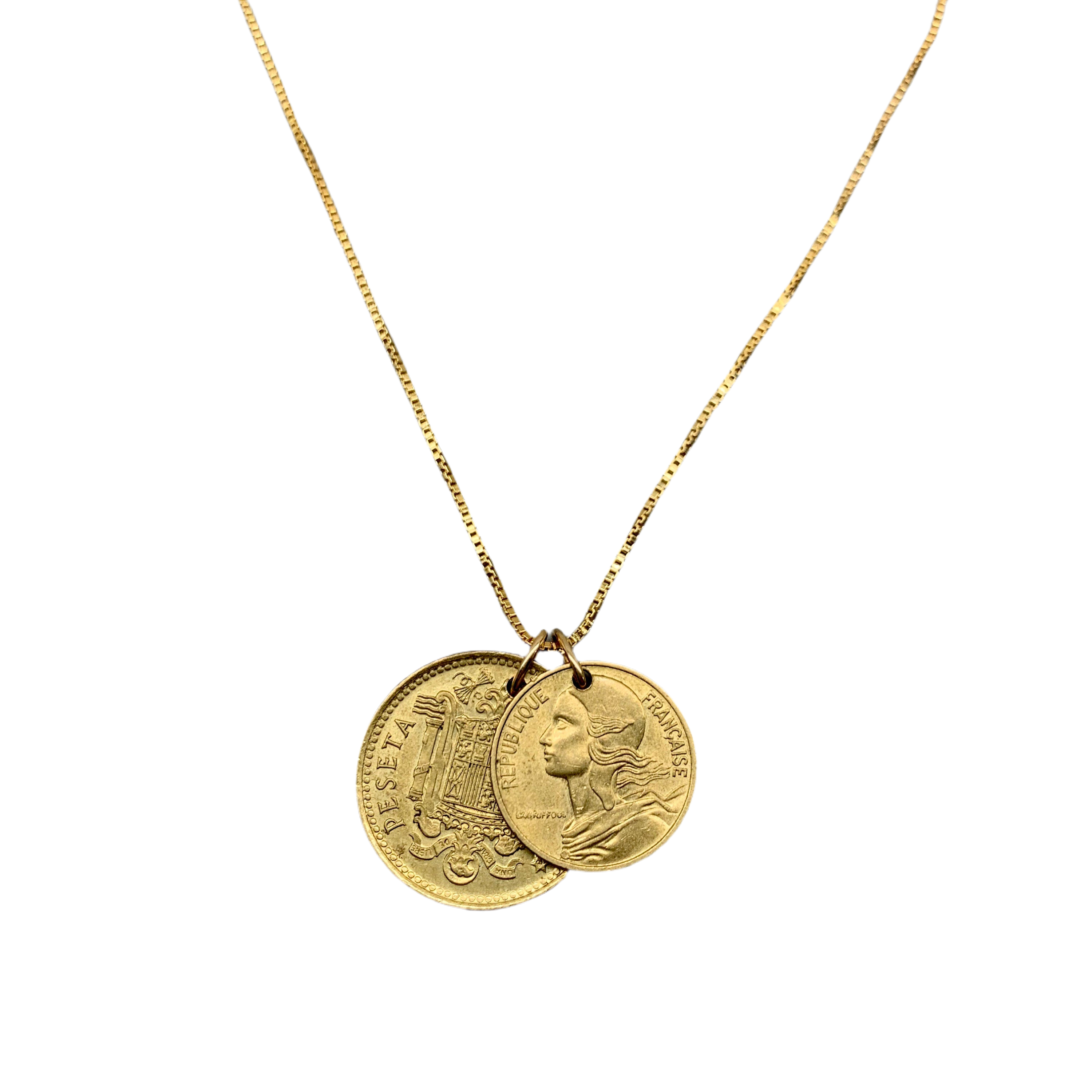 Spain 1 Peseta + French 5 Centimes Coin