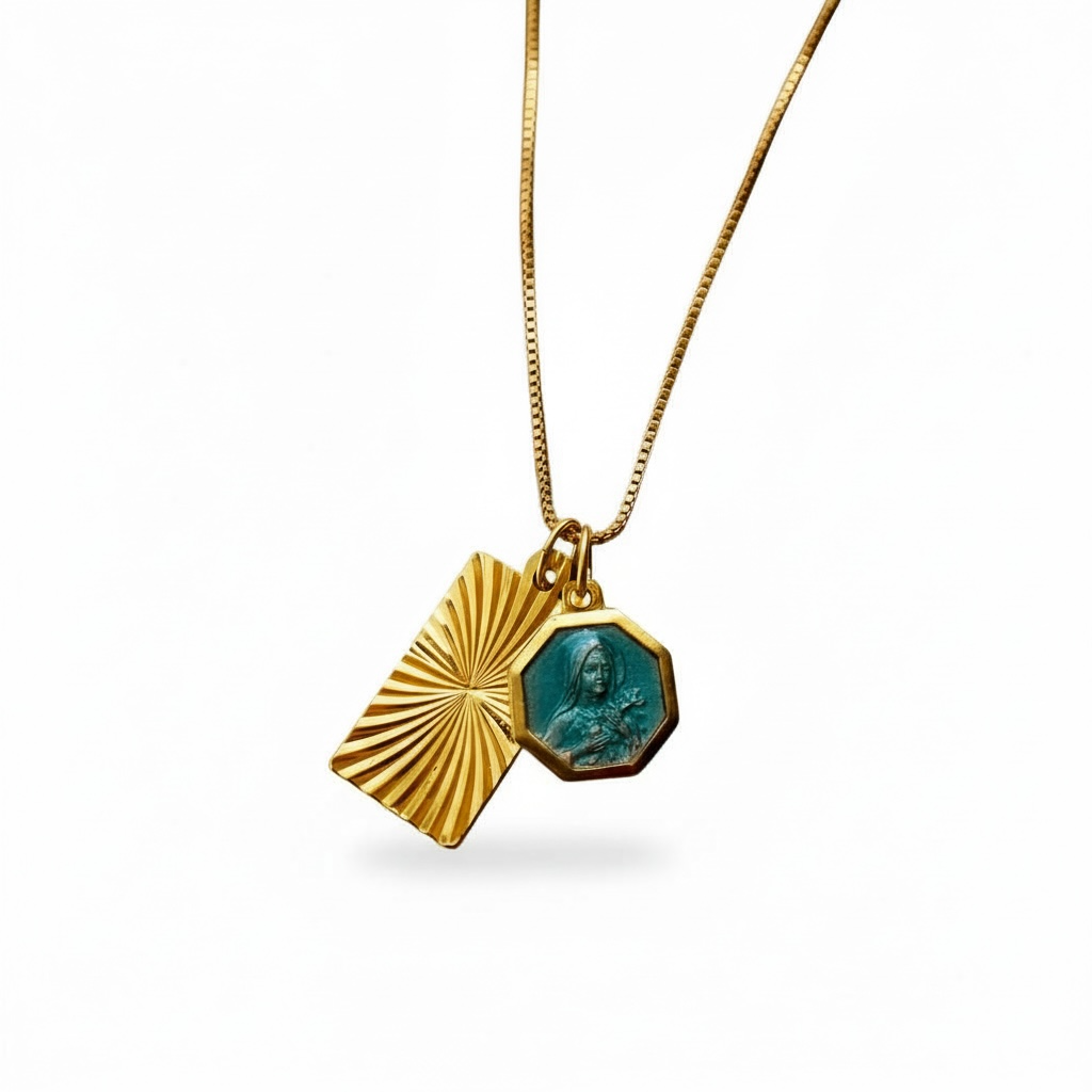 Retro + Vintage Saint Thérèse of Lisieux Pendant (Aqua)