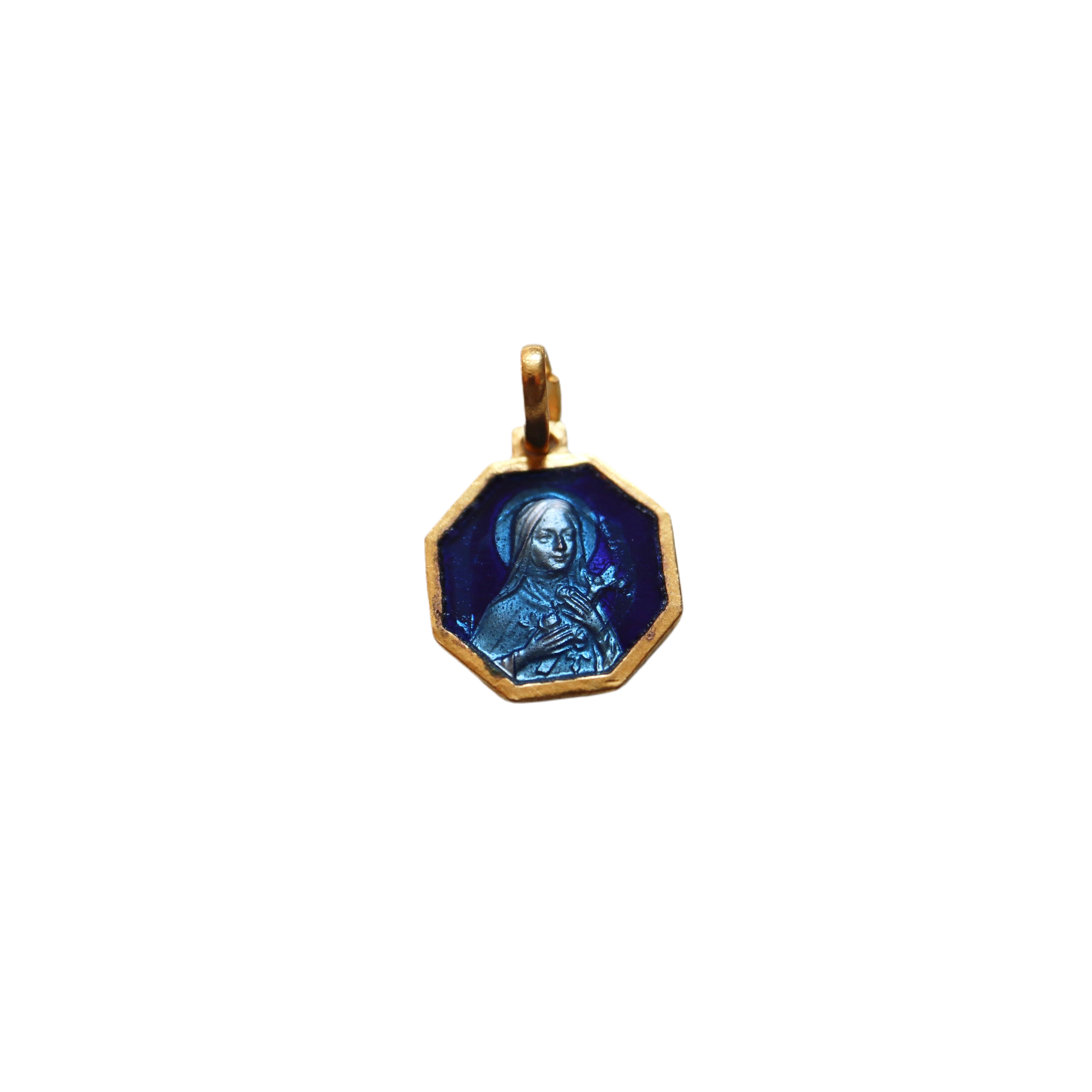 Saint Therese Pendant with Blue Two-Toned Enamel
