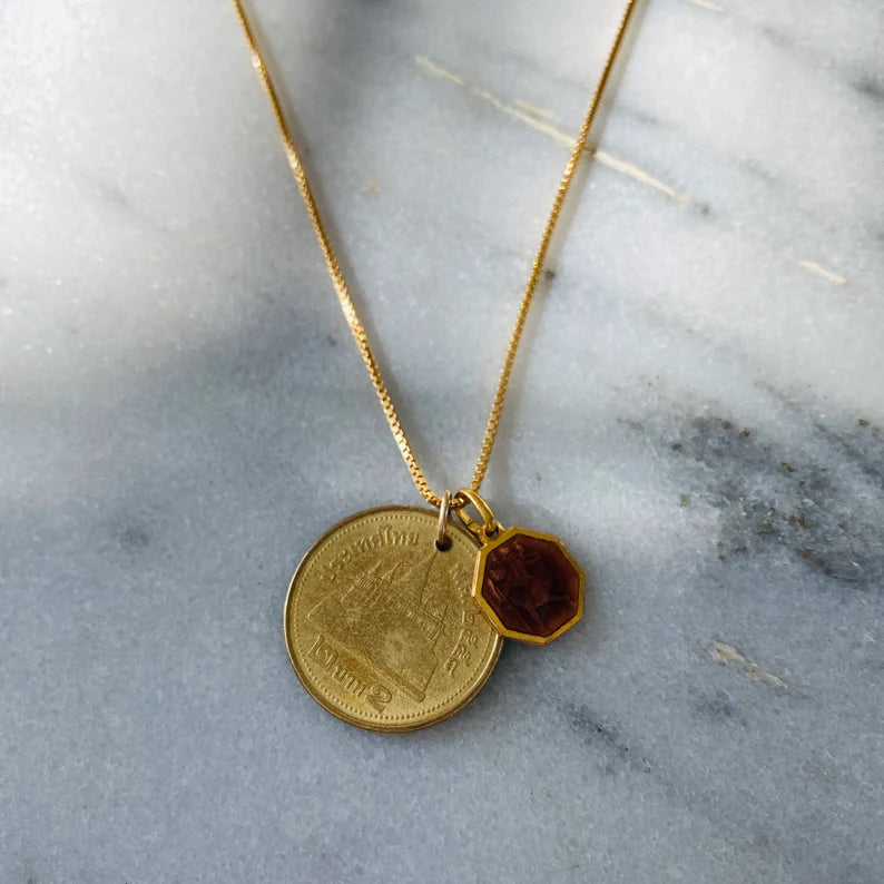 Thailand 50 Satang Coin + Saint Christopher Pendant