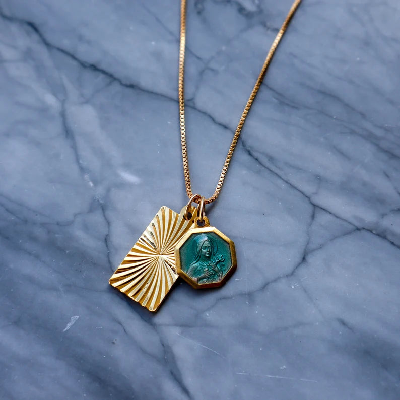 Retro + Vintage Saint Thérèse of Lisieux Pendant (Aqua)