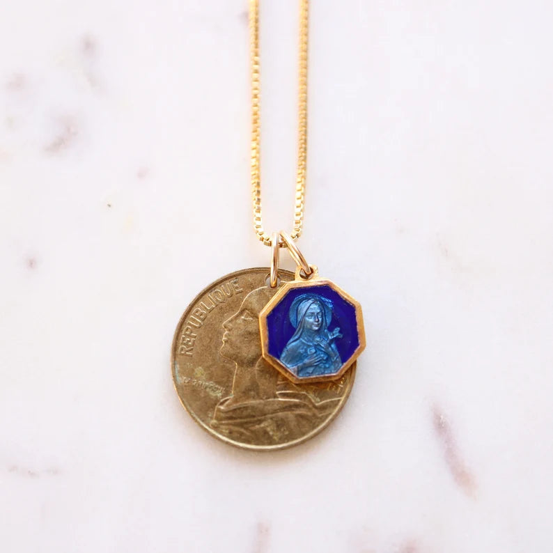 France 10 Centimes + St. Thérèse of Lisieux Blue Enamel