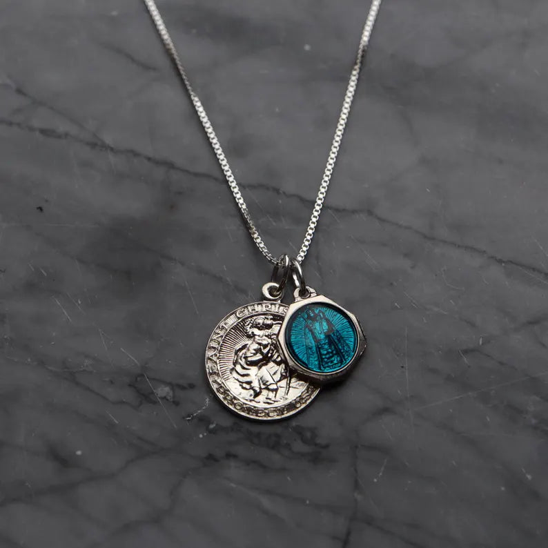 Sterling Silver Saint Christopher + Vintage Saint Anne Pendant