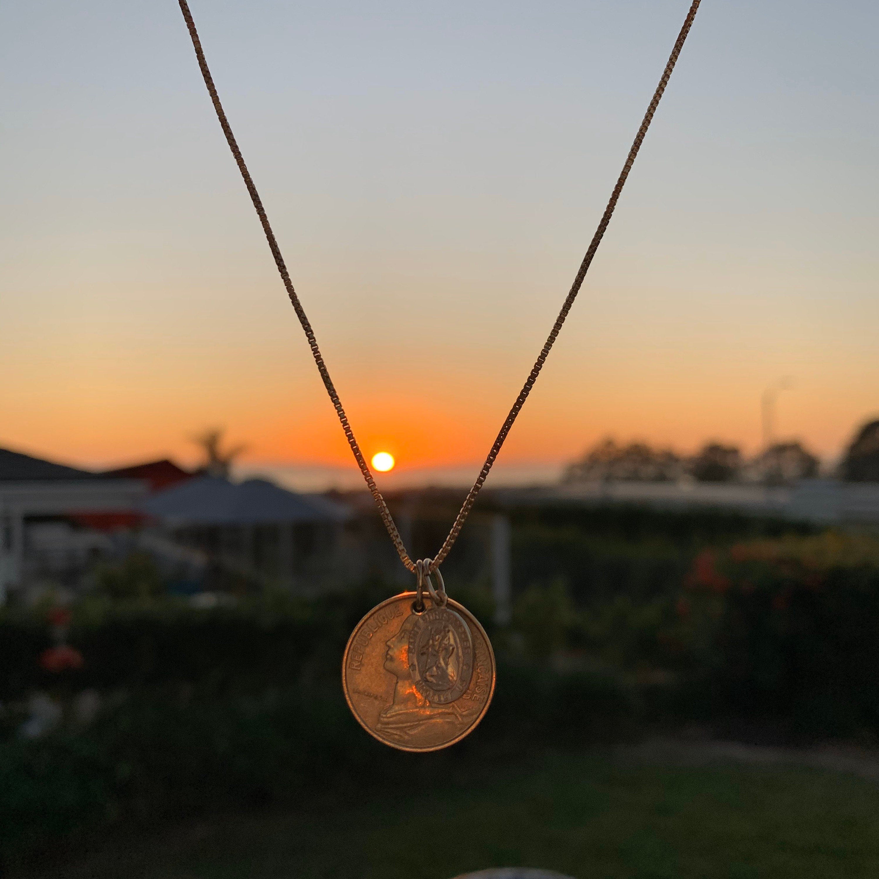FRANCE | Vintage Coin & Saint Christopher Necklace