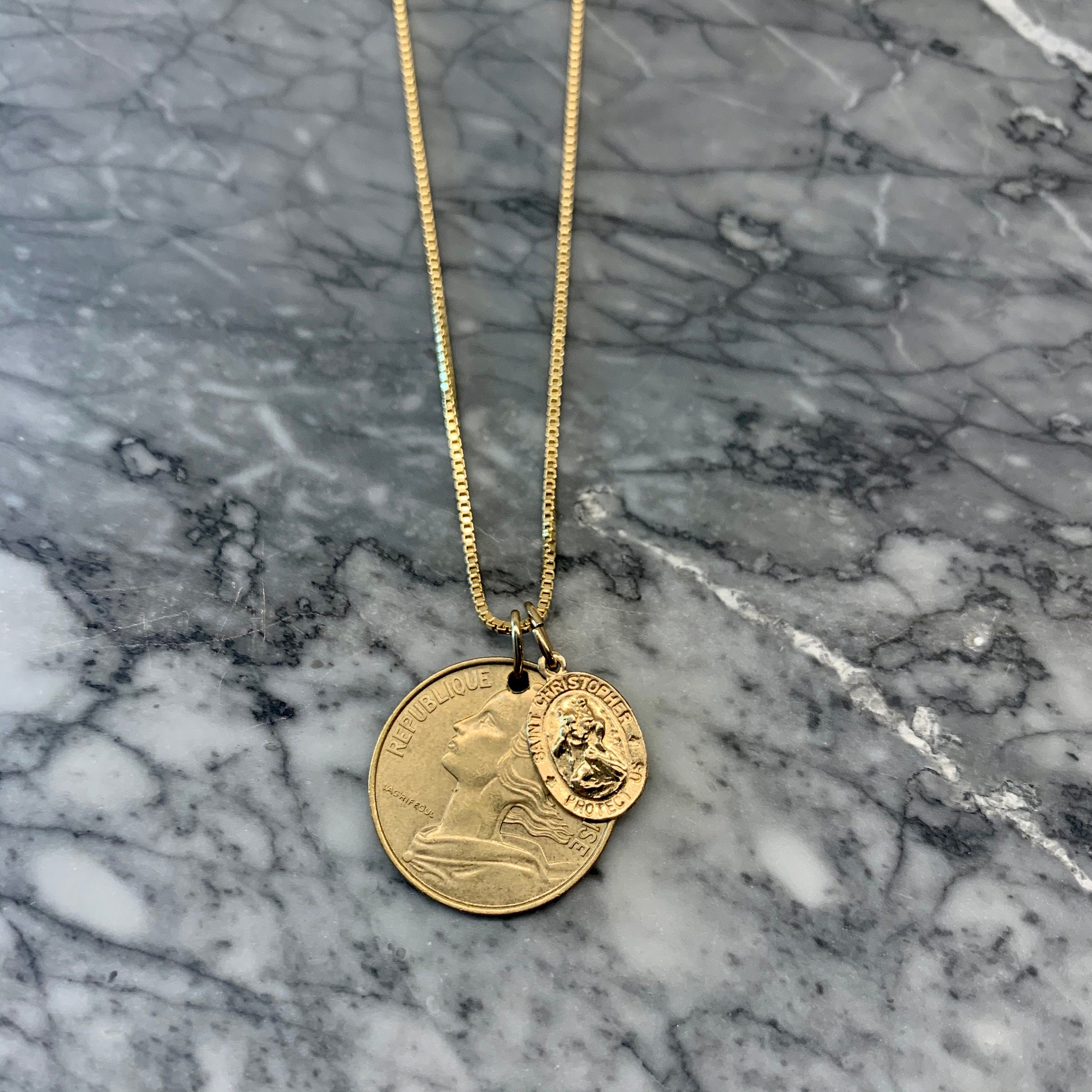 FRANCE | Vintage Coin & Saint Christopher Necklace