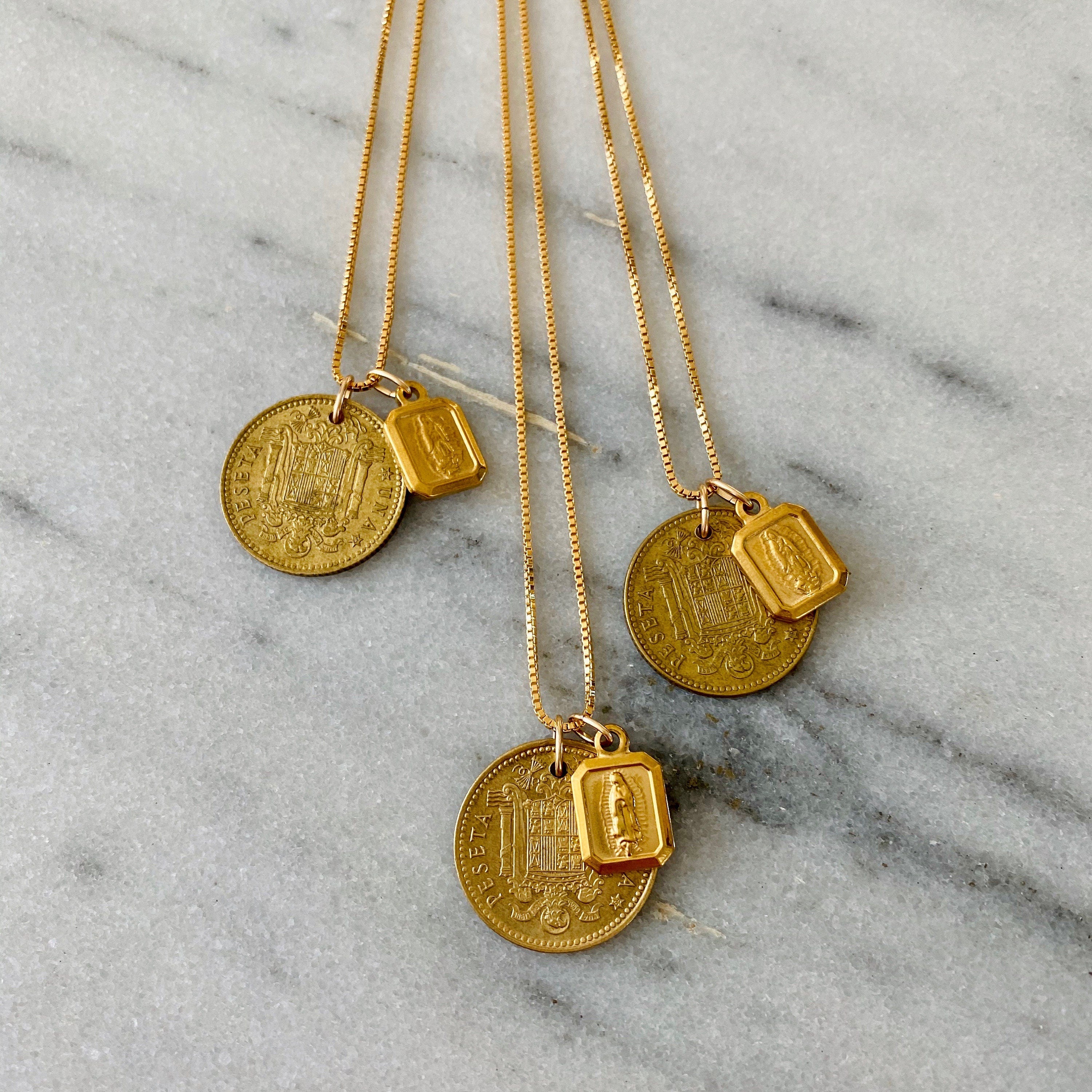SPAIN | Vintage Coin & Mary Necklace