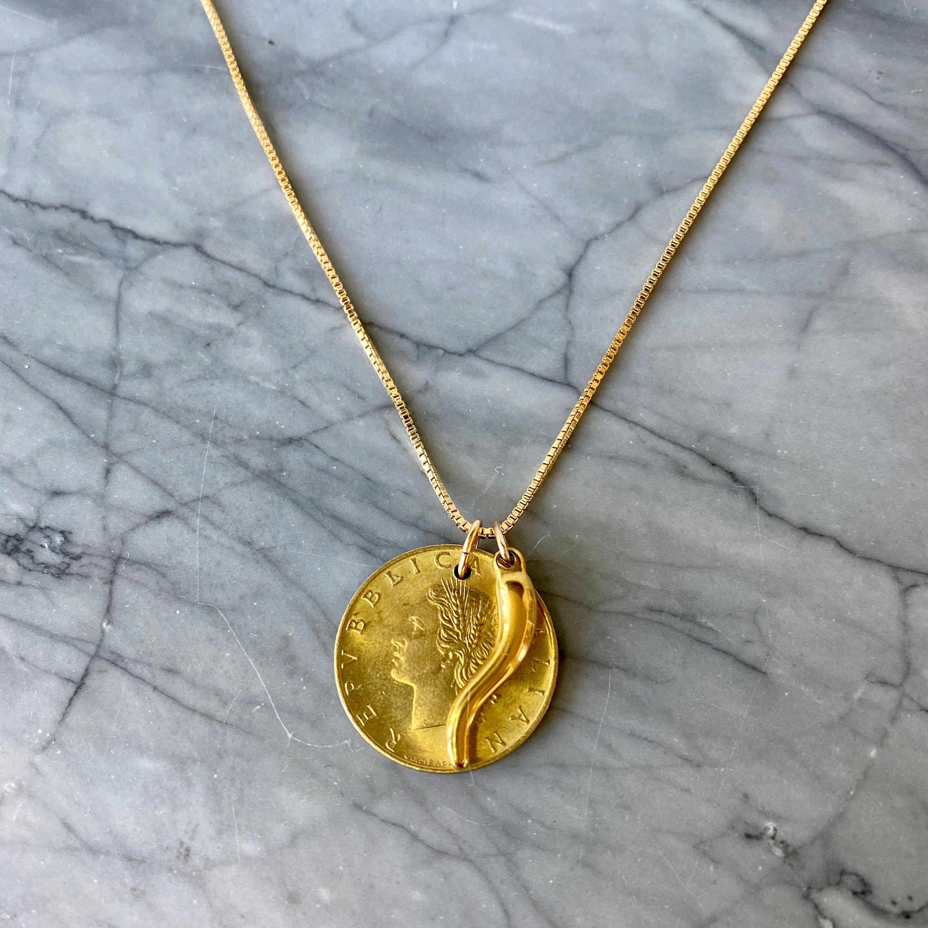 ITALY | Vintage Coin & Italian Horn Necklace