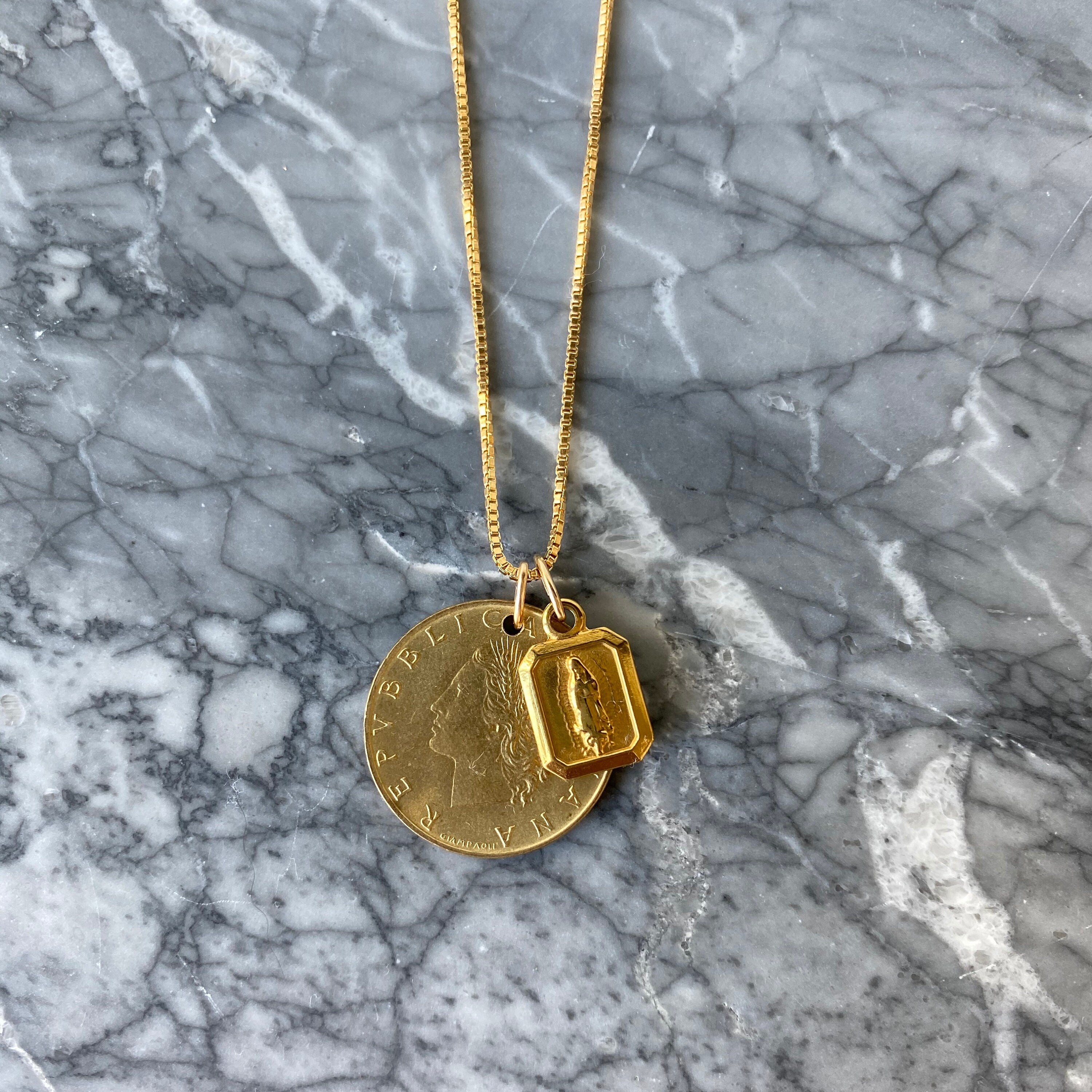 ITALY | Vintage Coin & Mary Necklace