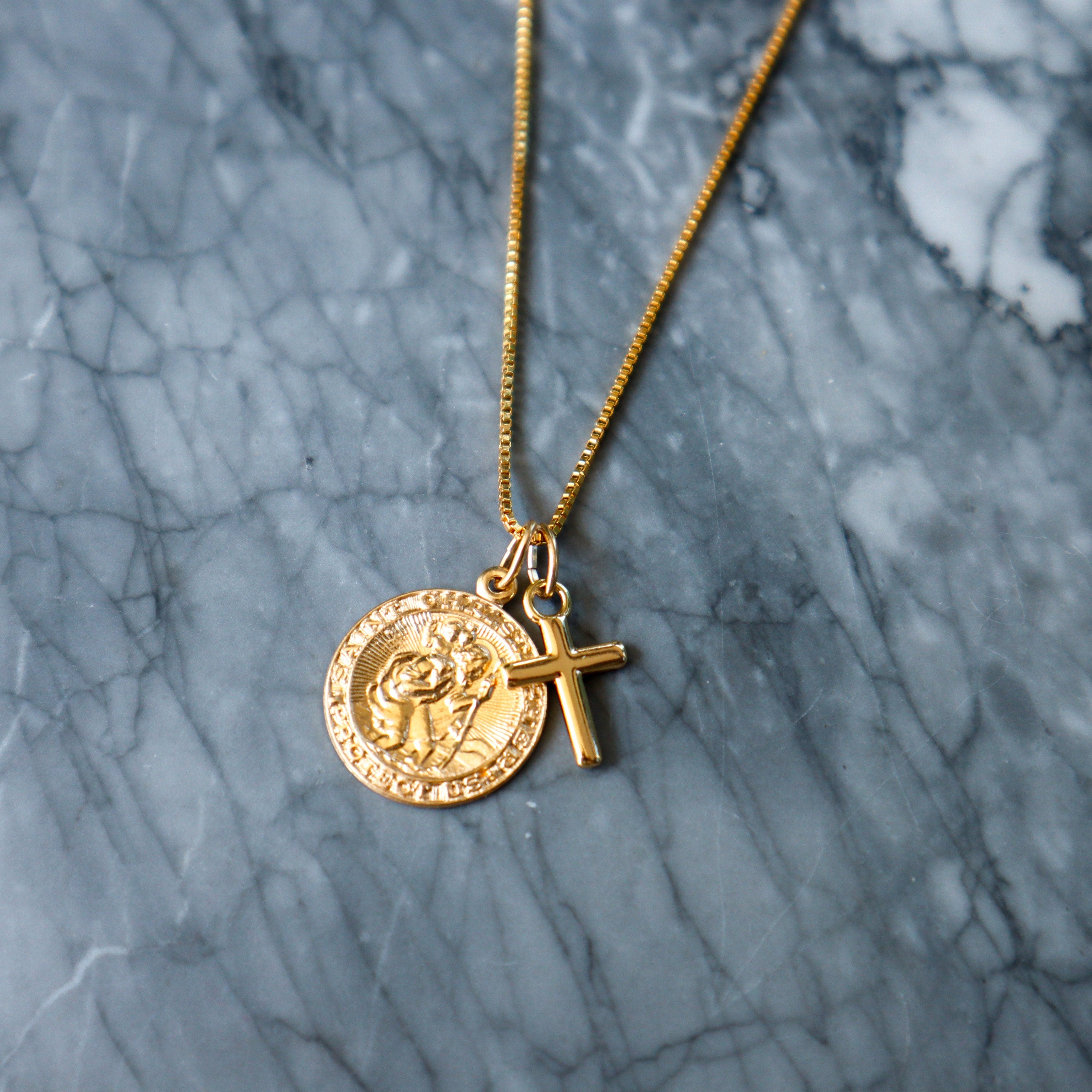 ST CHRISTOPHER & CROSS | Gold Filled Necklace