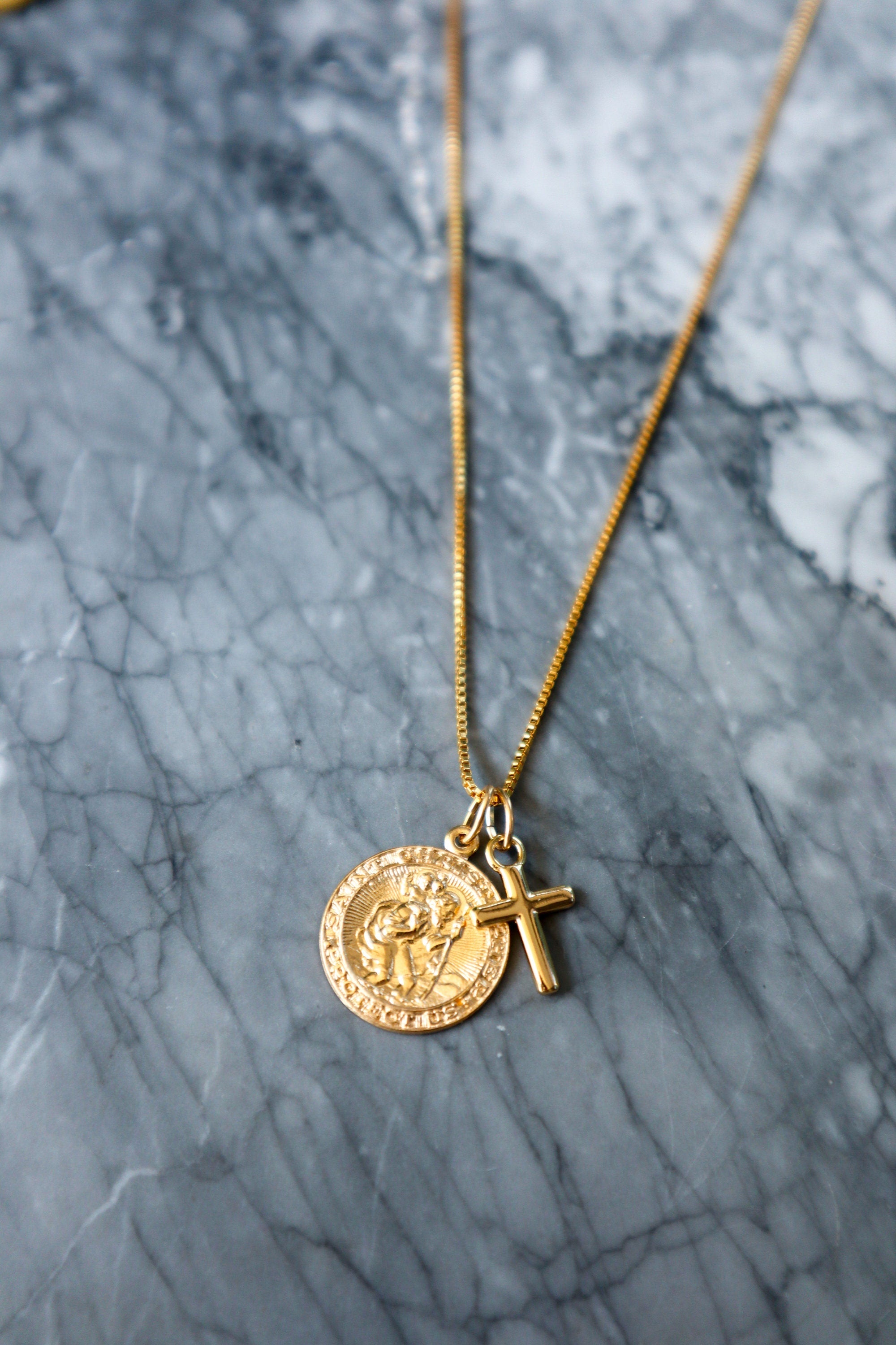 ST CHRISTOPHER & CROSS | Gold Filled Necklace