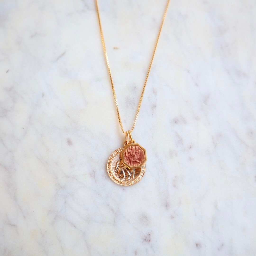 ST CHRISTOPHER | Vintage Rose Gold Enamel Necklace