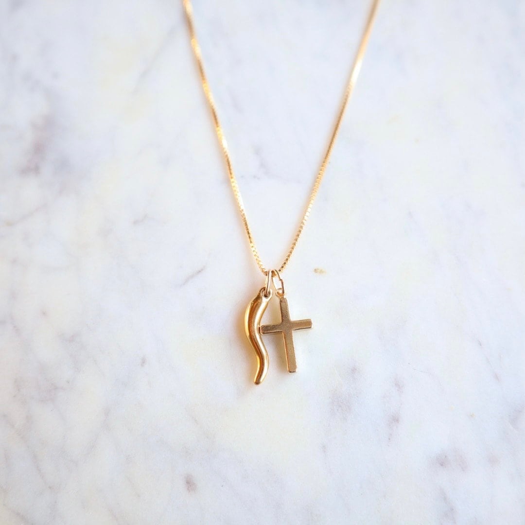 ITALIAN HORN & CROSS | Vintage Coin Necklace