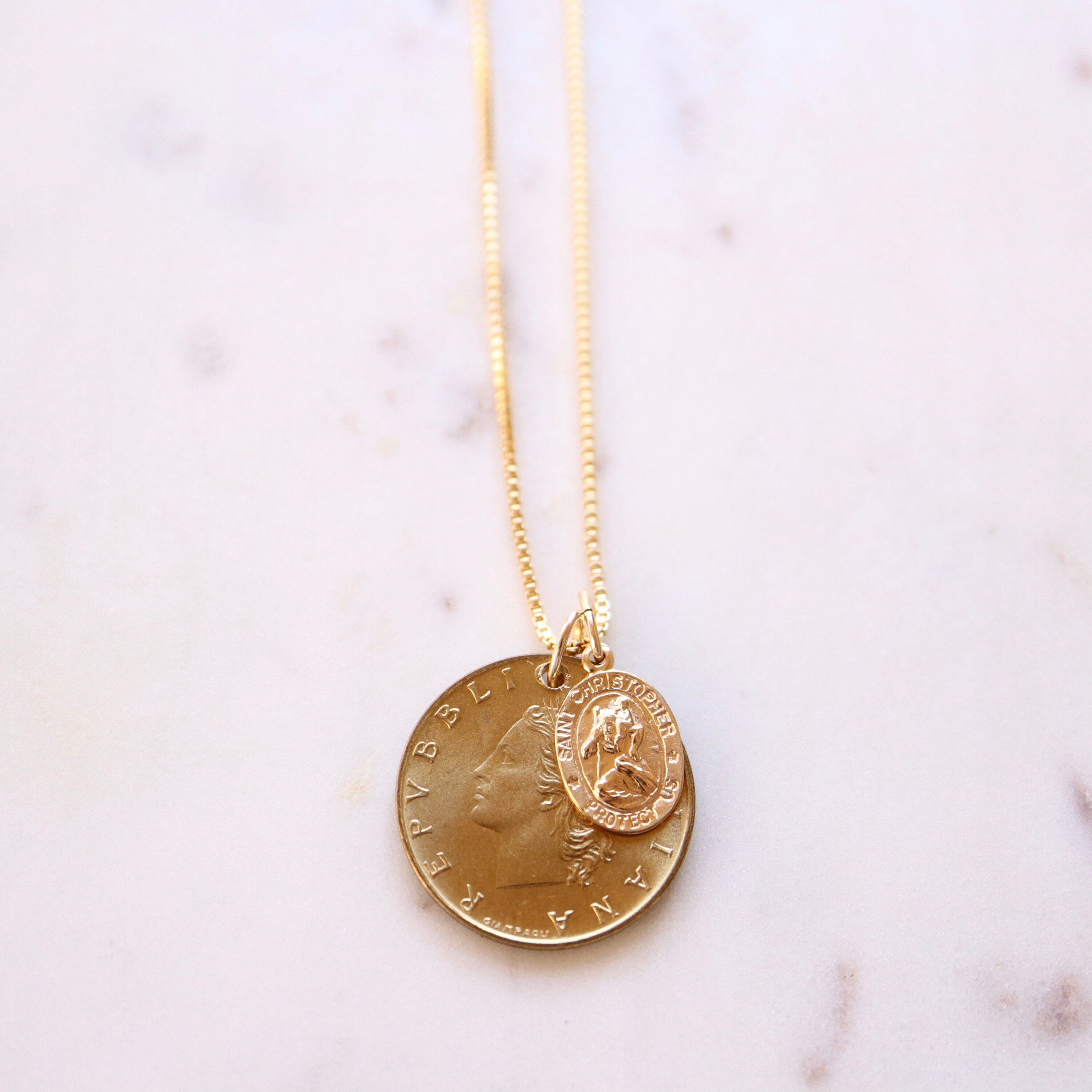 ITALY | Vintage Coin & Saint Christopher Necklace