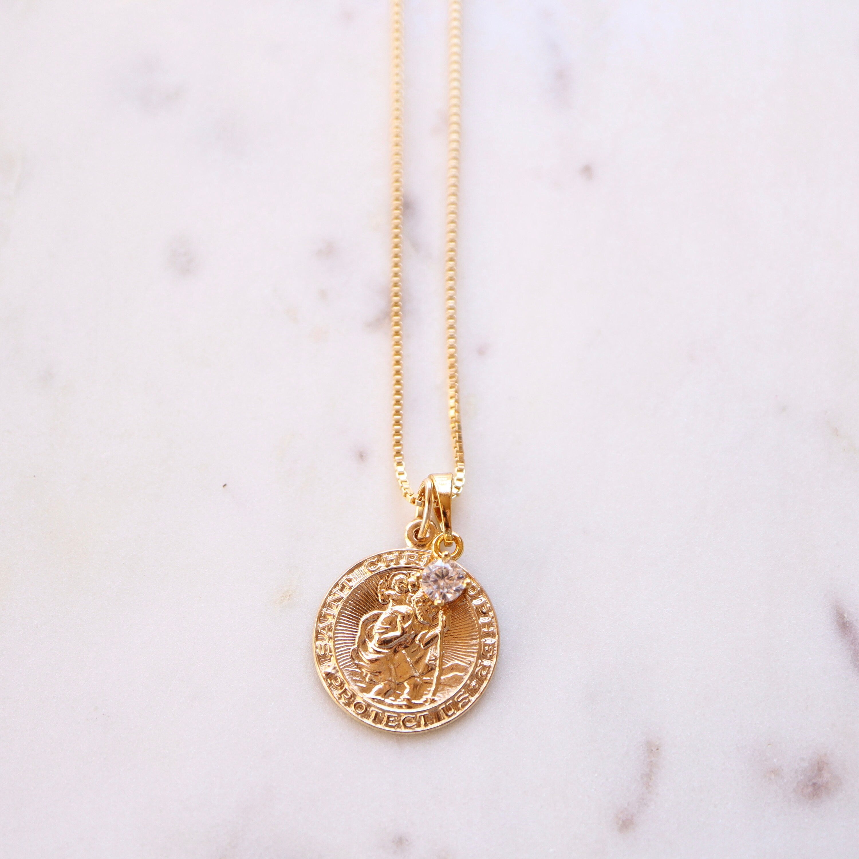 ST CHRISTOPHER | Simulated Diamond Gold Filled Necklace