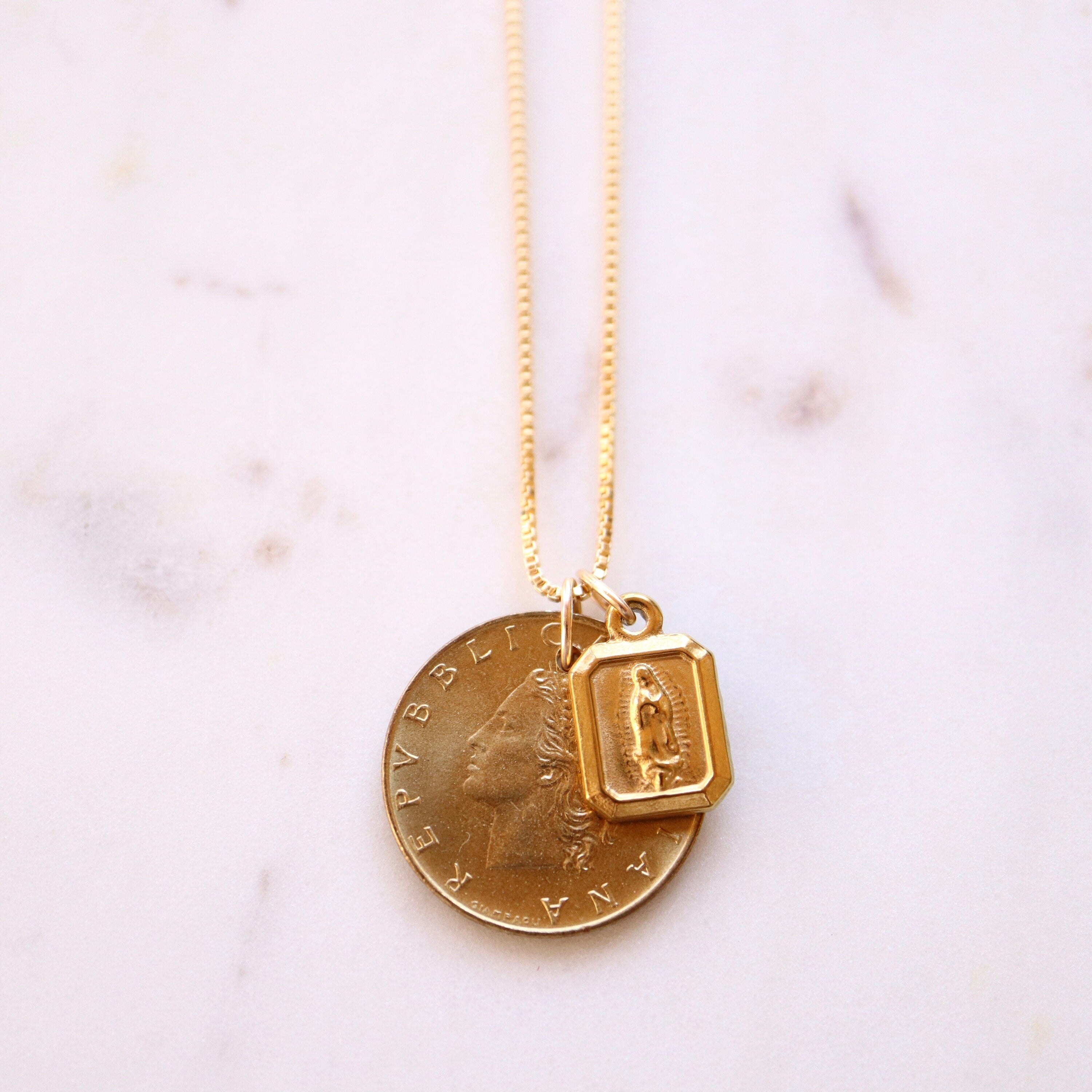 ITALY | Vintage Coin & Mary Necklace
