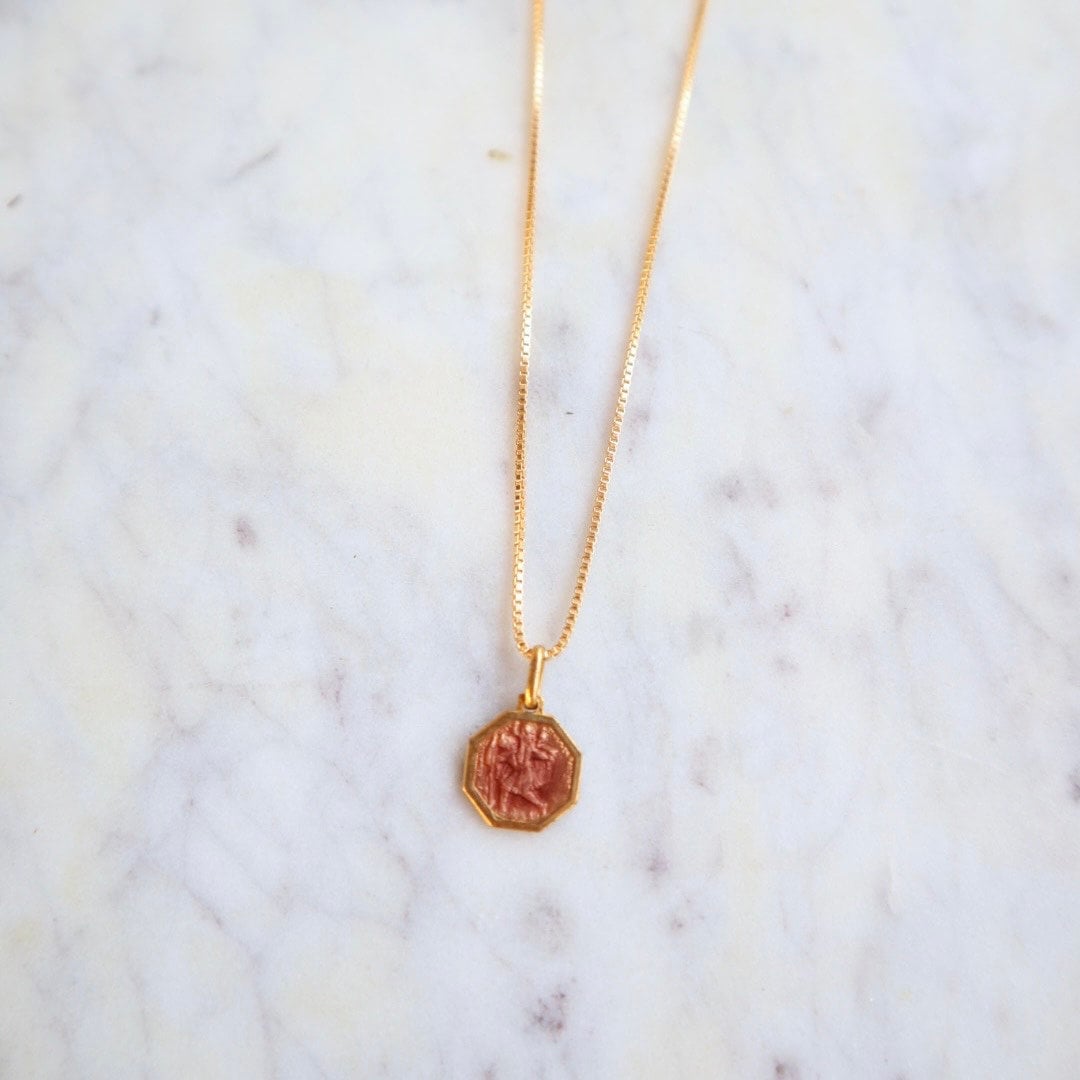 ST CHRISTOPHER | Vintage Rose Gold Enamel Necklace