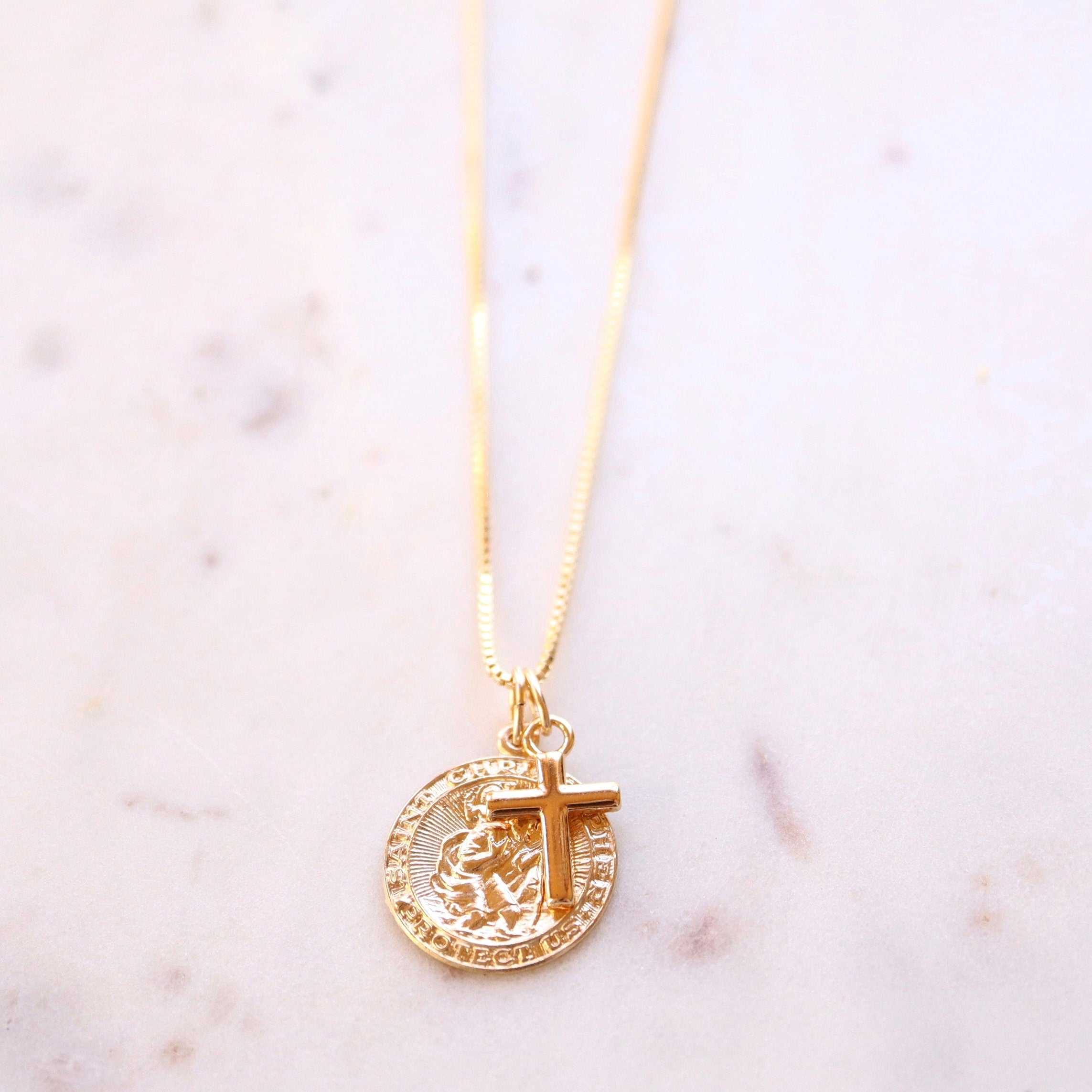 ST CHRISTOPHER & CROSS | Gold Filled Necklace