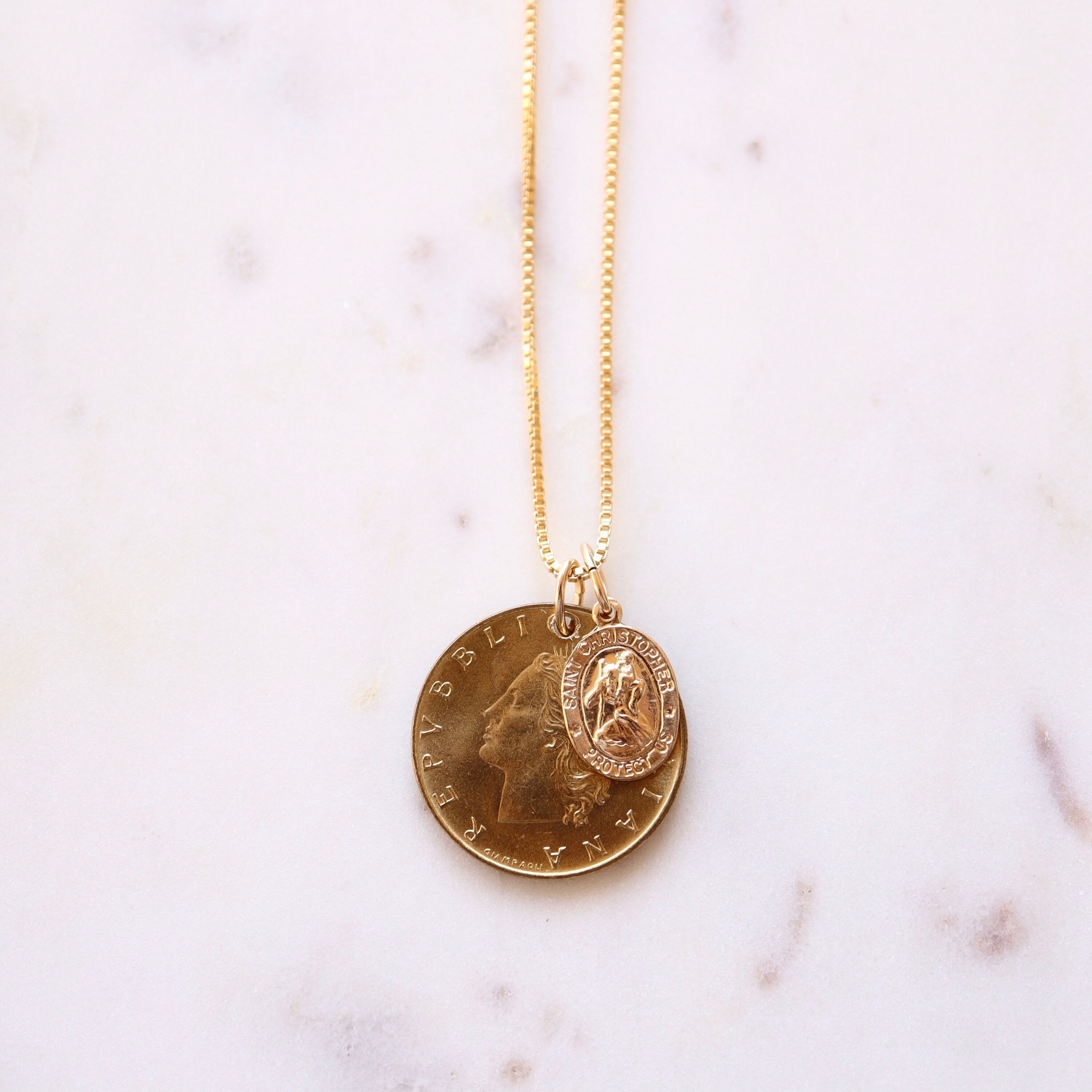 ITALY | Vintage Coin & Saint Christopher Necklace