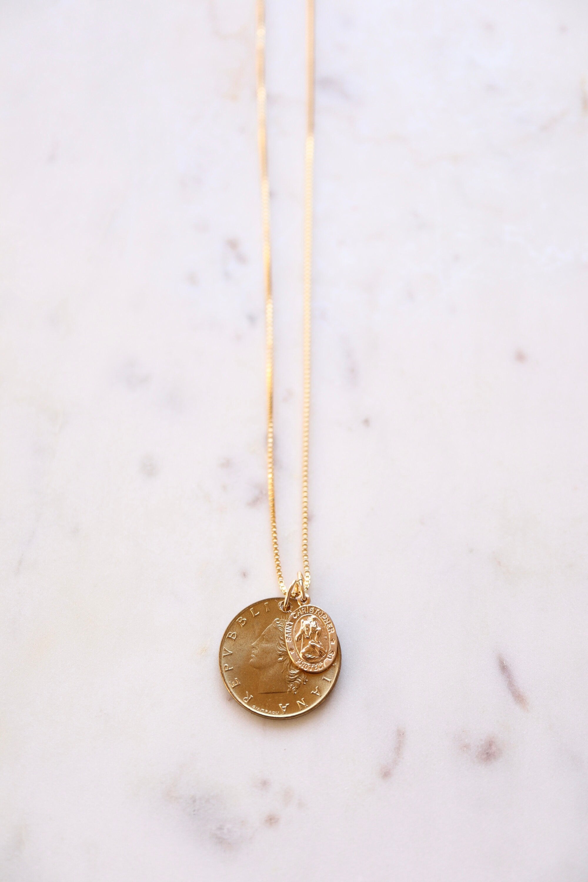 ITALY | Vintage Coin & Saint Christopher Necklace