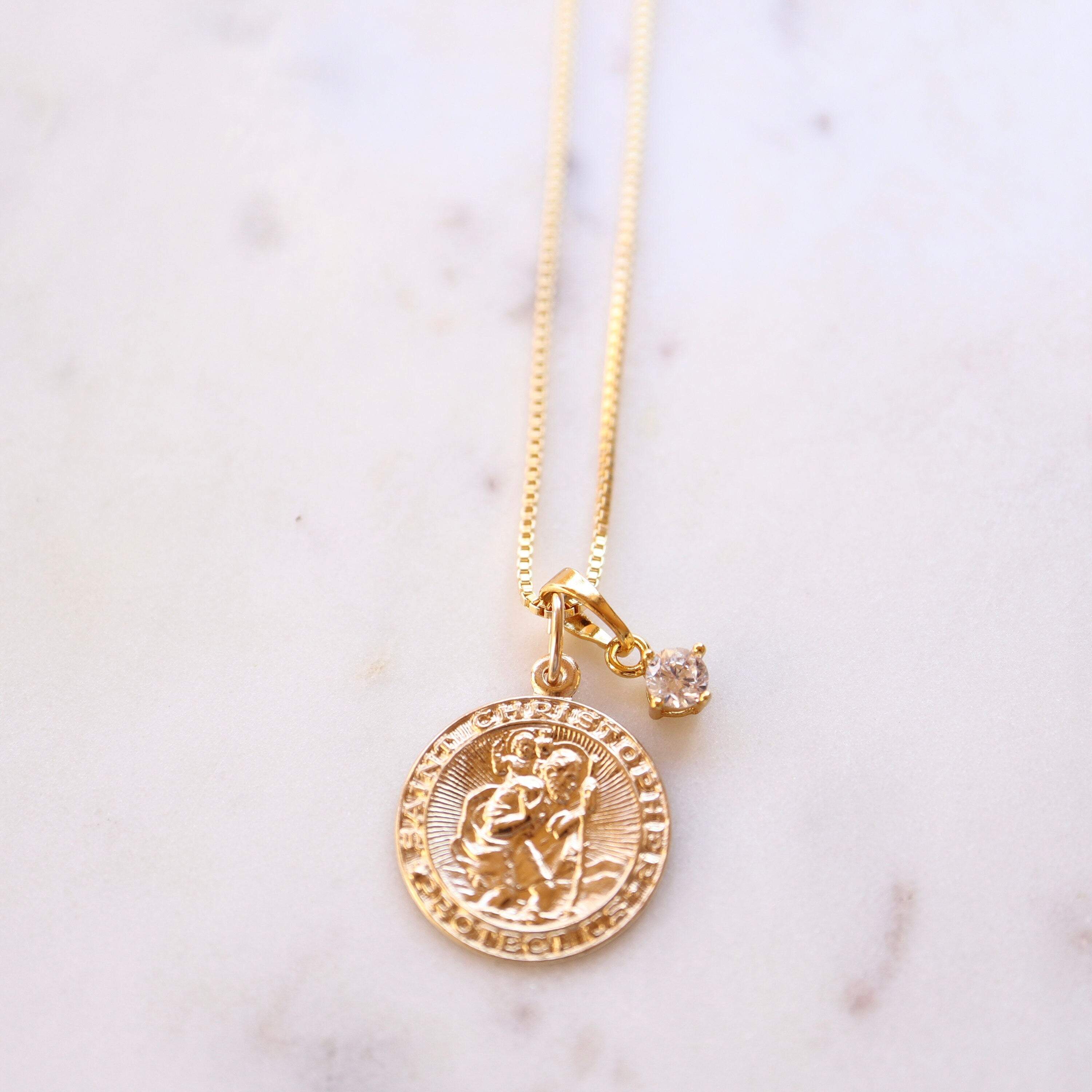 ST CHRISTOPHER | Simulated Diamond Gold Filled Necklace