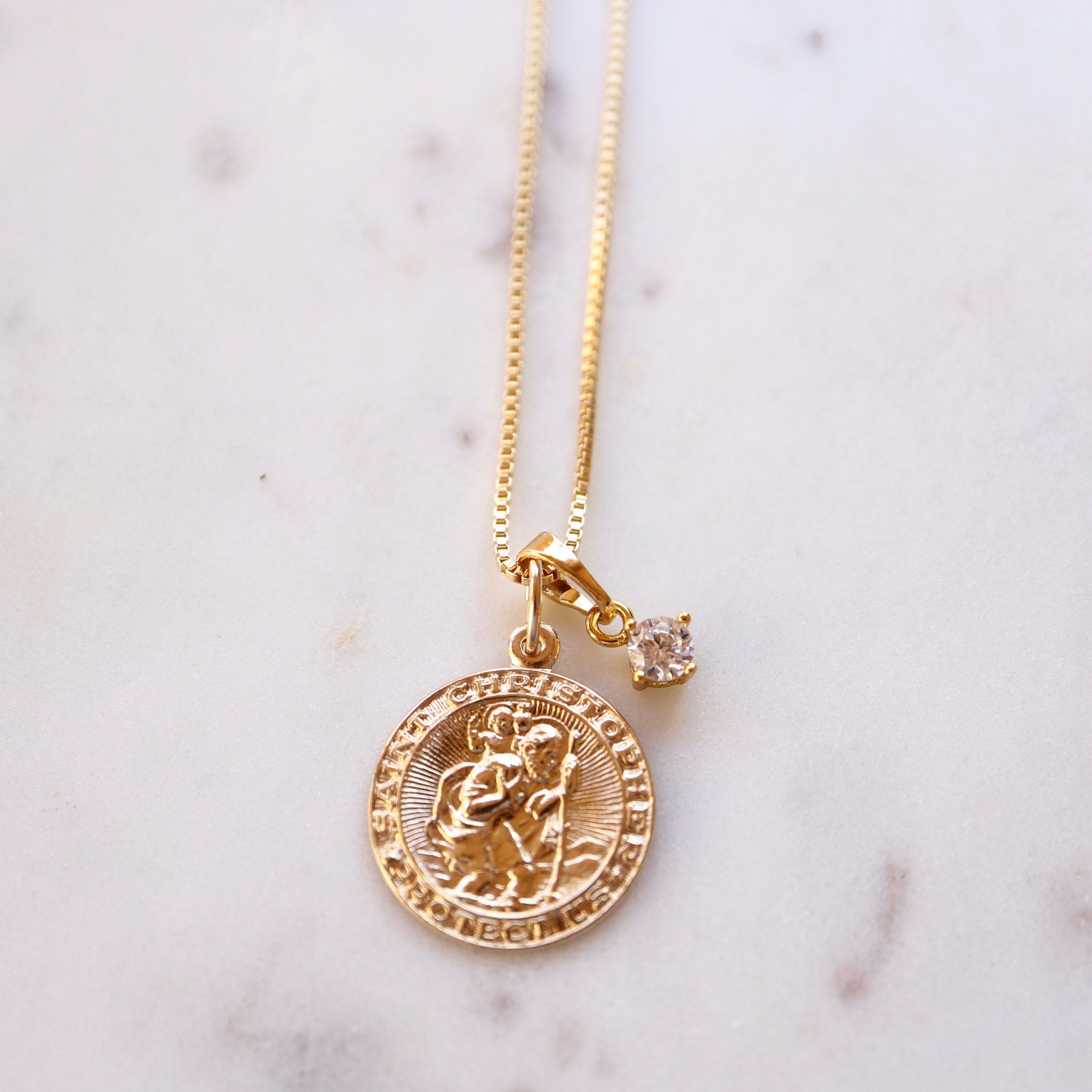 ST CHRISTOPHER | Simulated Diamond Gold Filled Necklace
