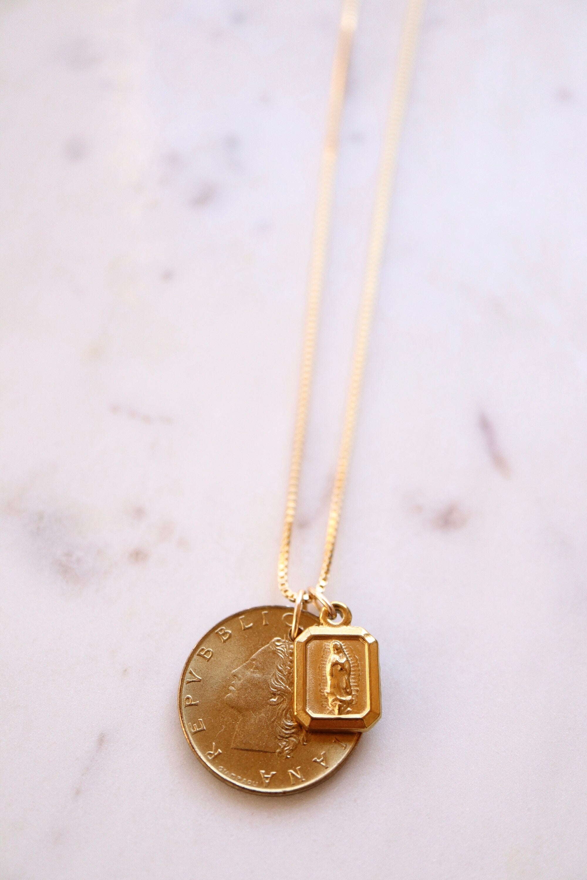 ITALY | Vintage Coin & Mary Necklace