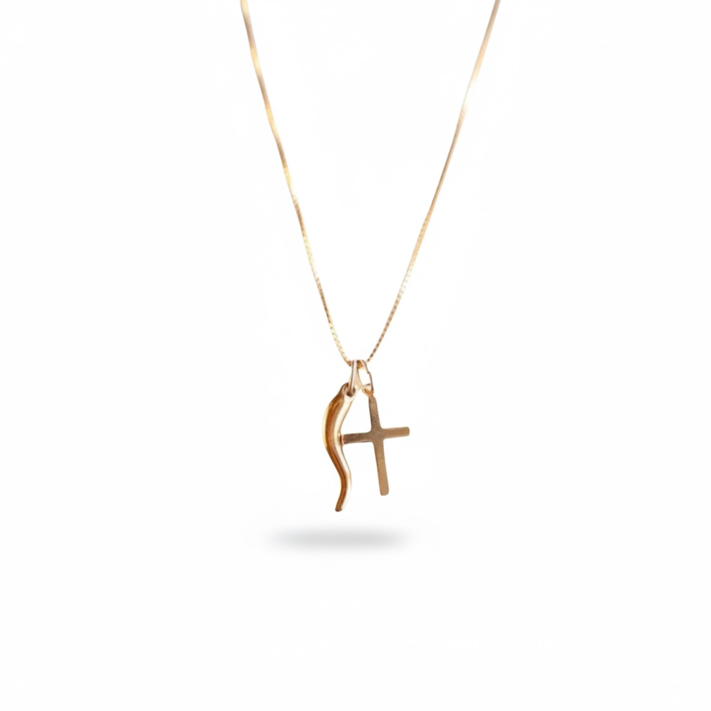 Italy Horn + Small Cross Pendant