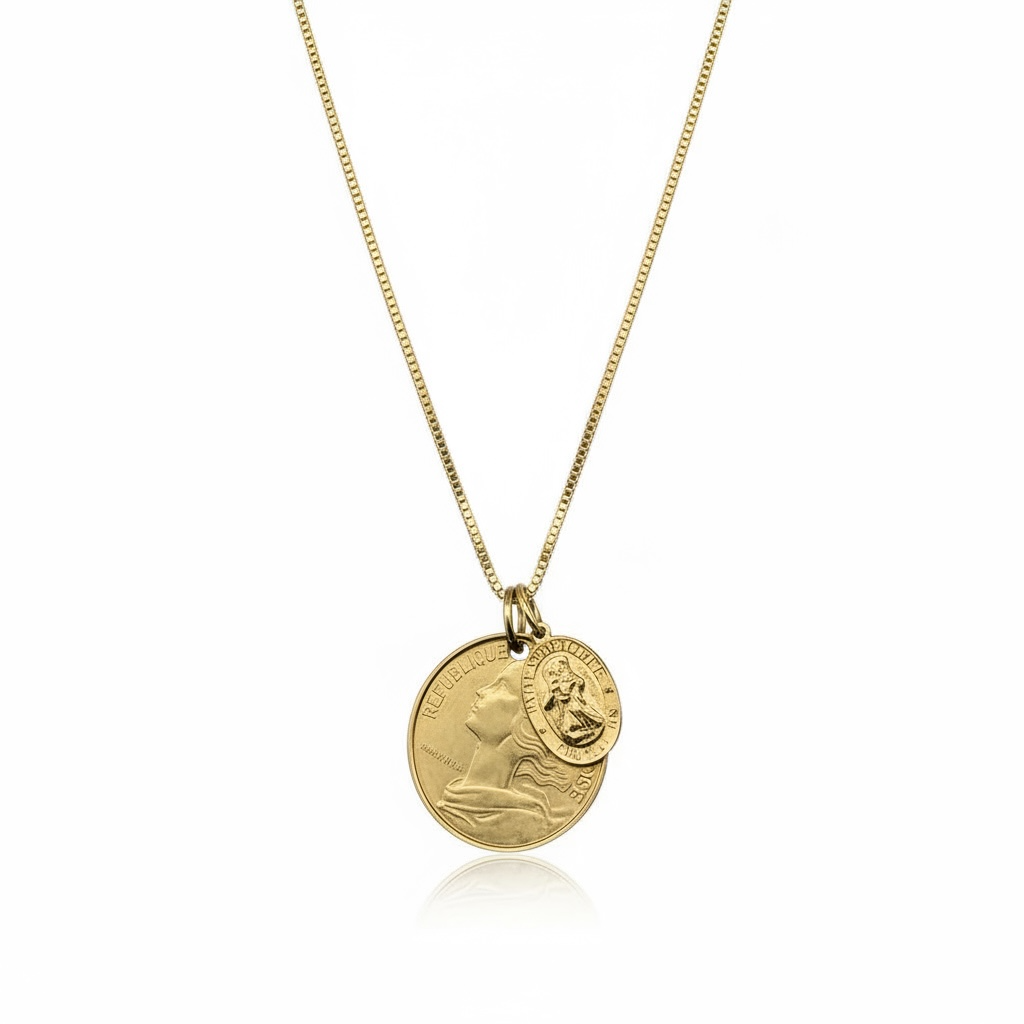 France 10 Centimes + Gold Mary Pendant