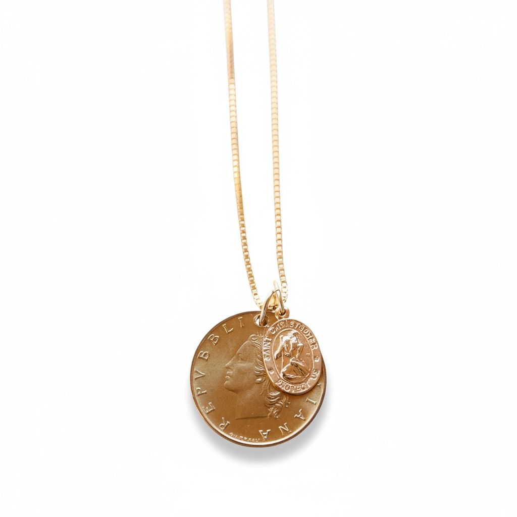 Italy 20 Lire Coin + Saint Christopher Pendant