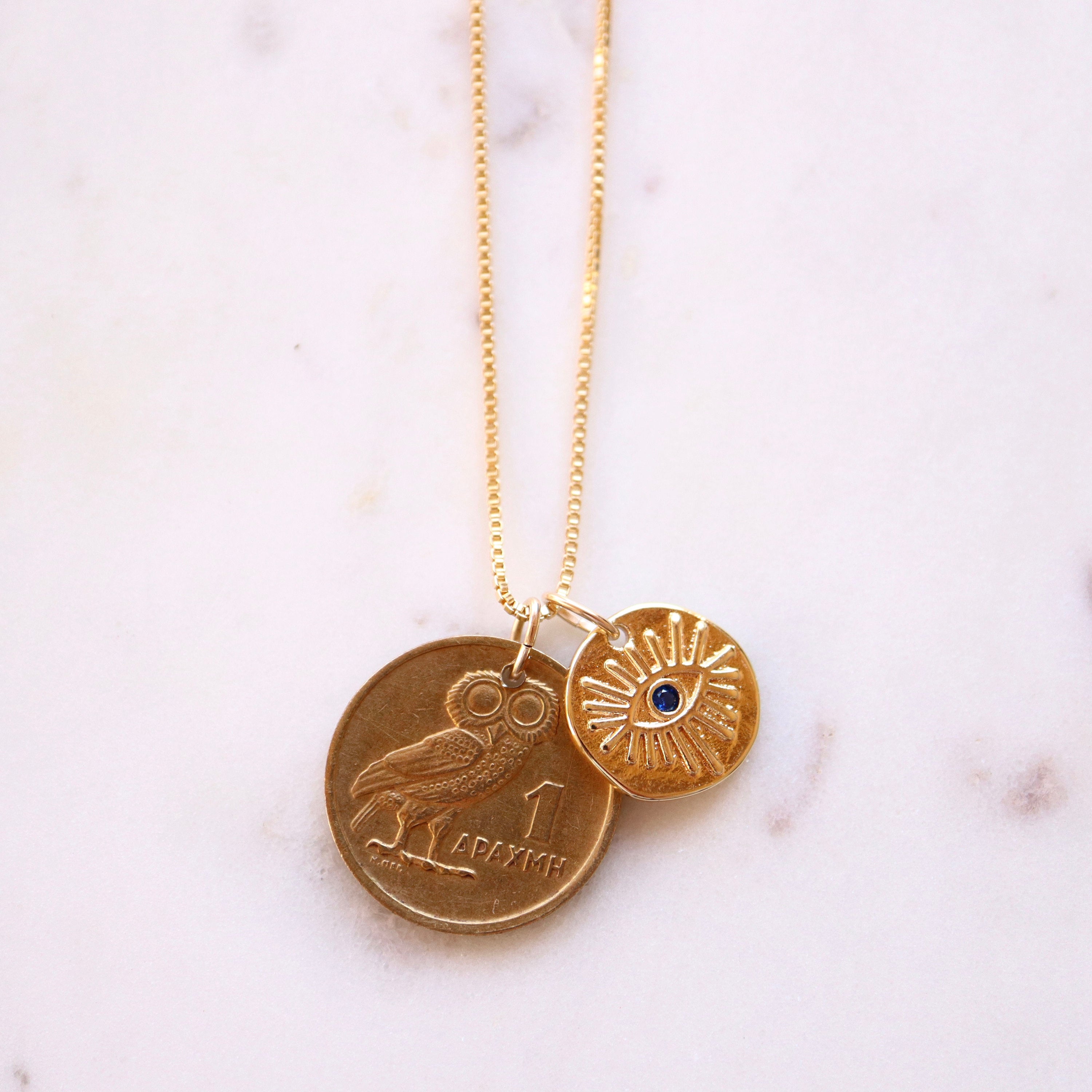 GREECE | Vintage Coin & Evil Eye Necklace