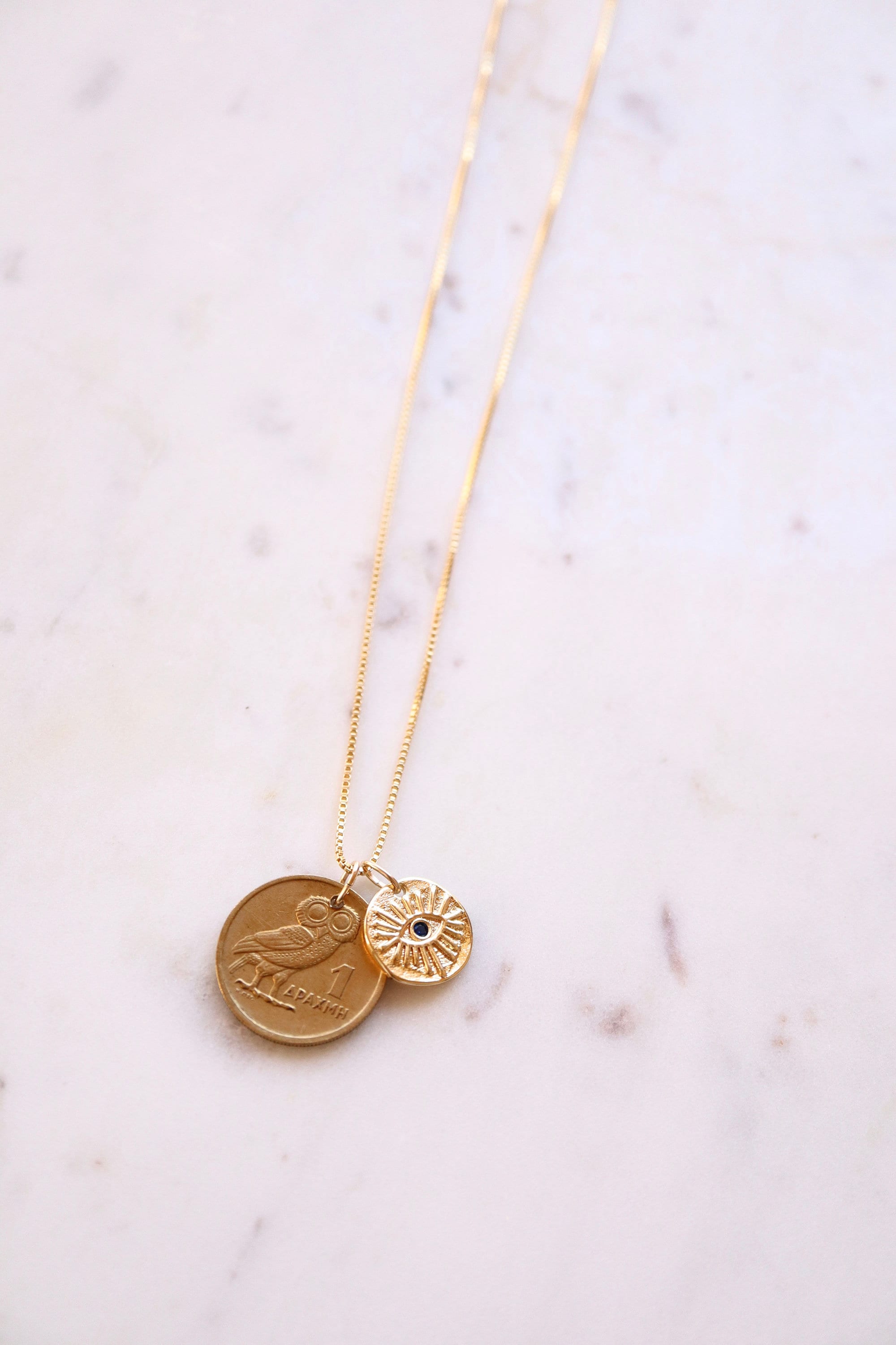 GREECE | Vintage Coin & Evil Eye Necklace