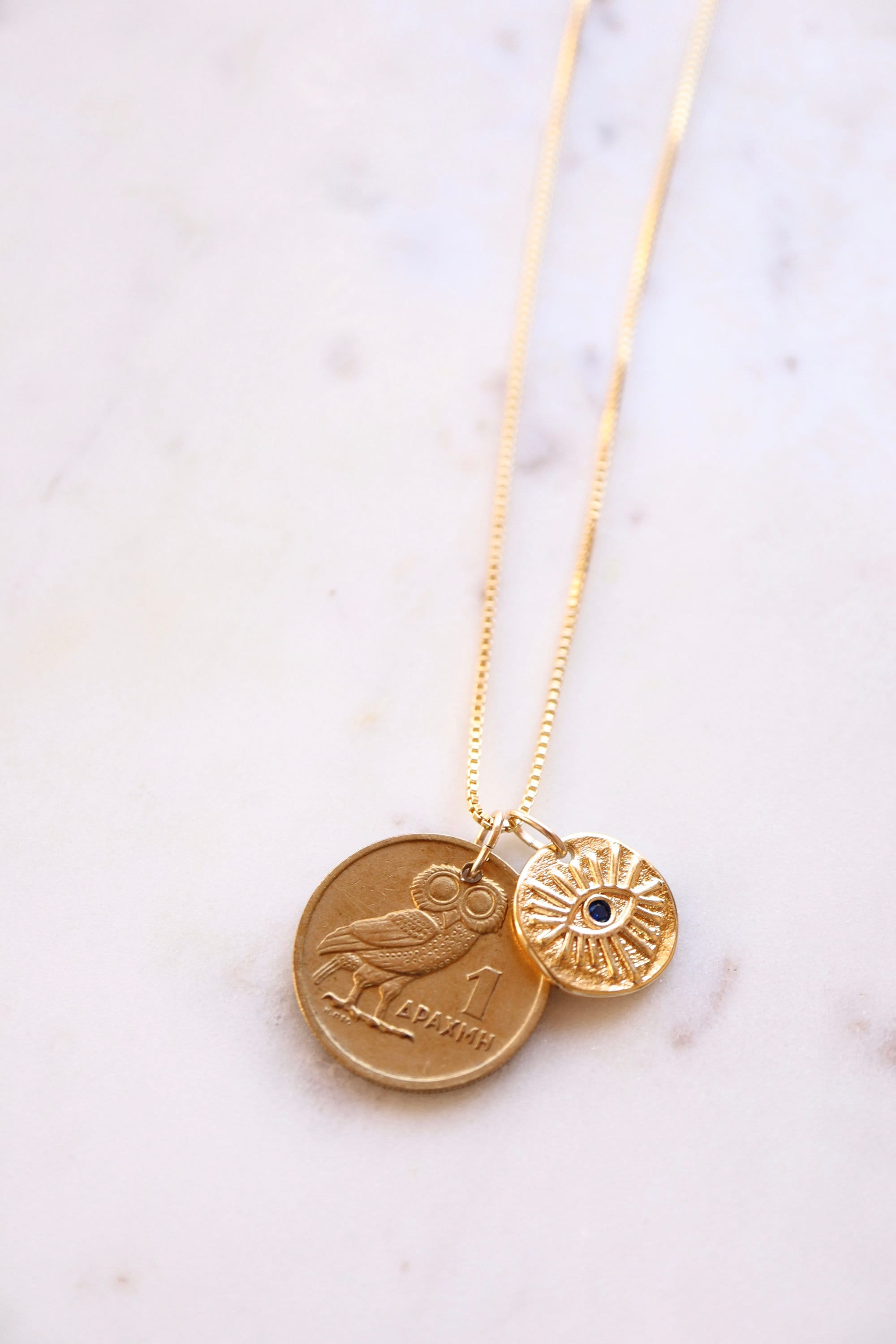 GREECE | Vintage Coin & Evil Eye Necklace