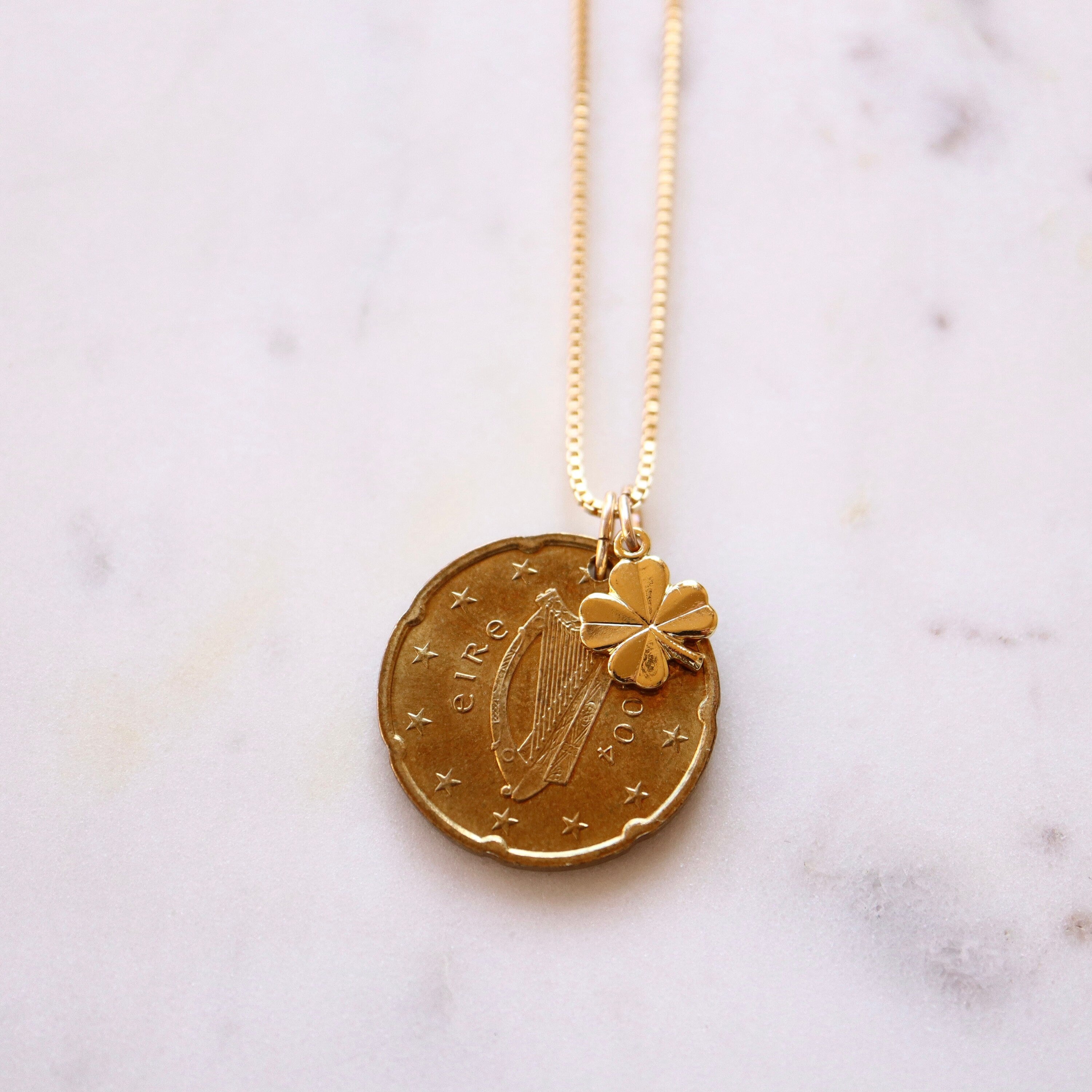 IRELAND | Vintage Coin & Clover Necklace